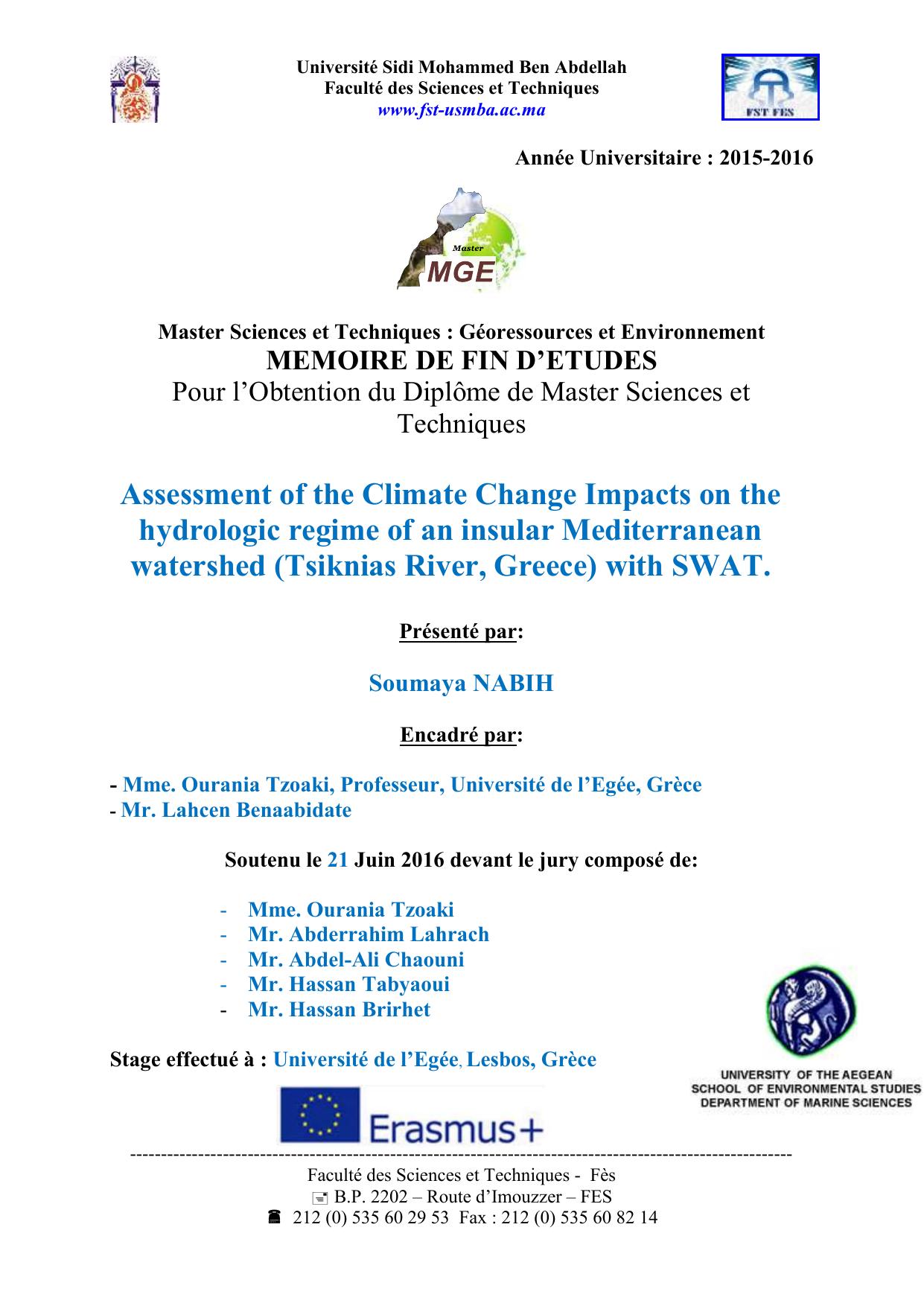 Assessment of the Climate Change Impacts on the hydrologic regime of an insular Mediterranean watershed (Tsiknias River, Greece) with SWAT