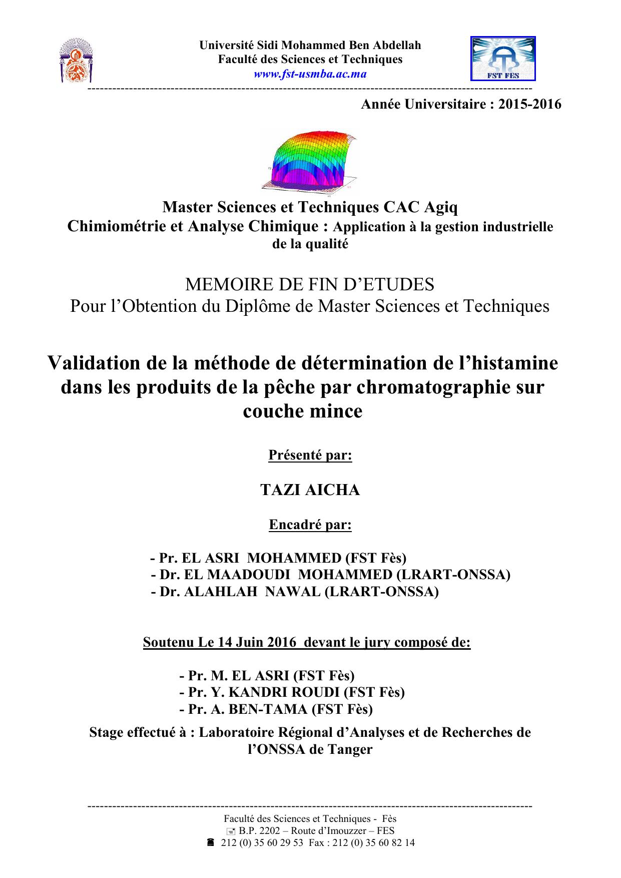 Validation de la méthode de détermination de l’histamine dans les produits de la pêche par chromatographie sur couche mince