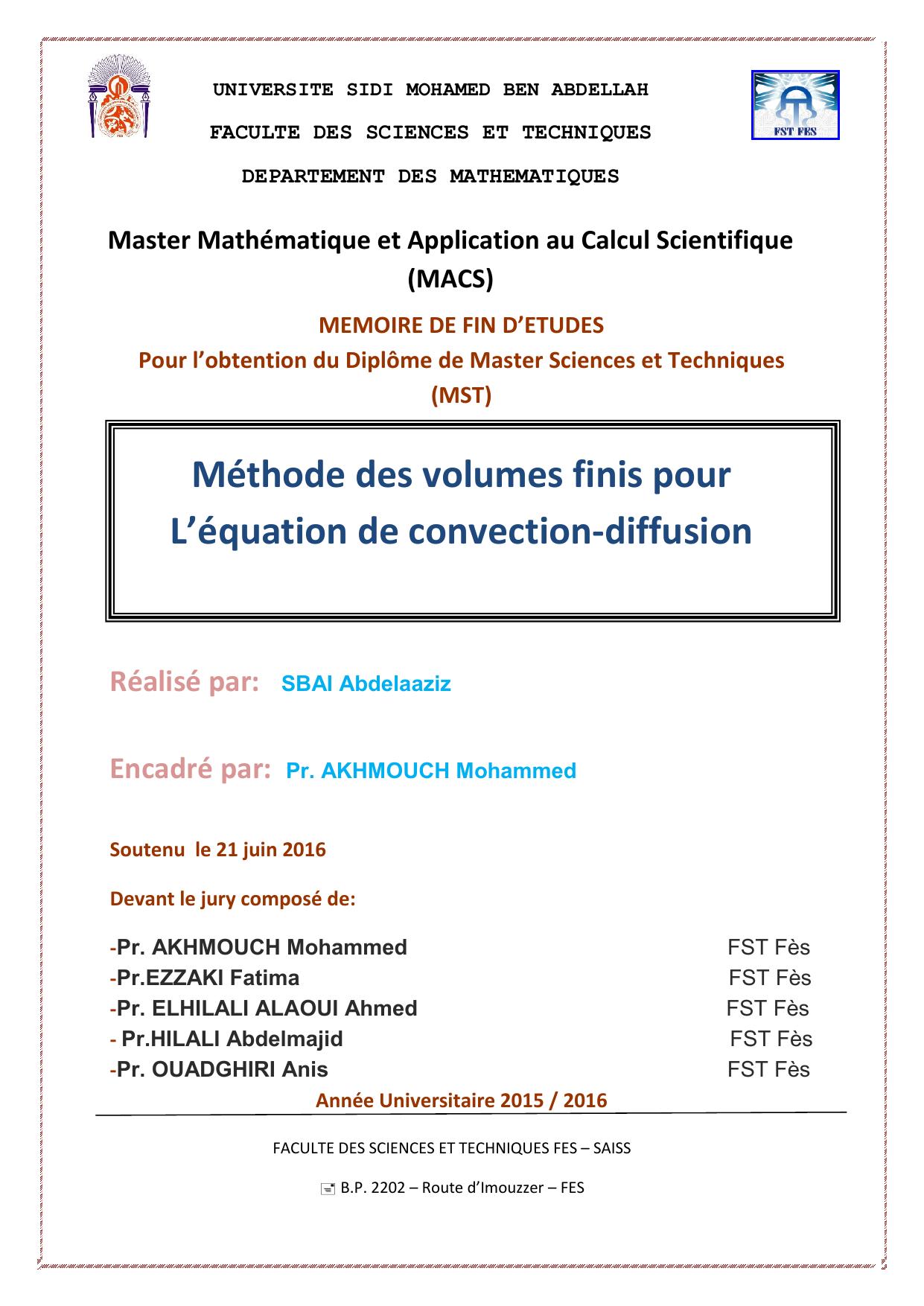 Méthode des volumes finis pour L’équation de convection-diffusion