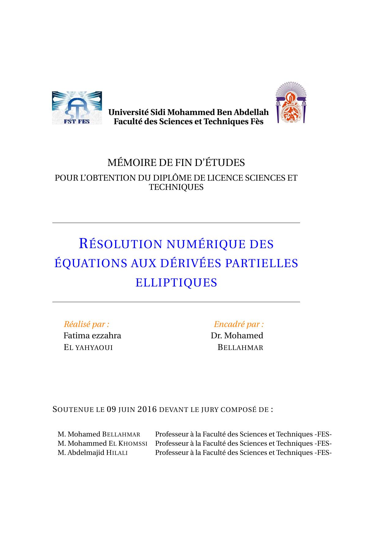 Résolution numérique des équations aux dérivées partielles élliptiques