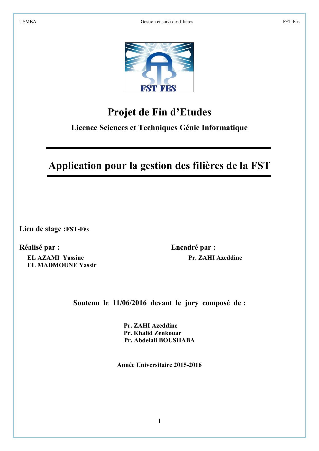 Application pour la gestion des filières de la FST