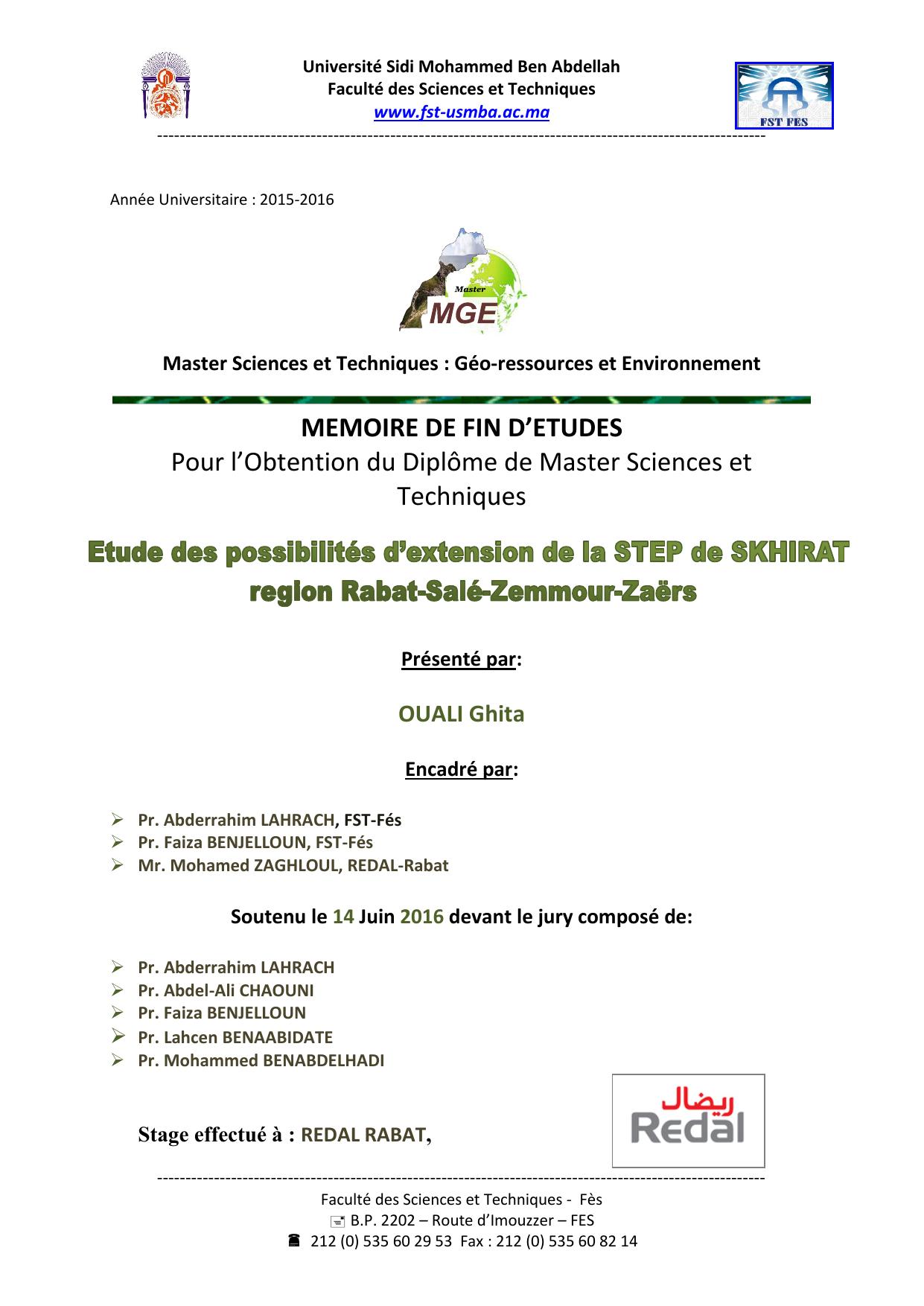 Etude des possibilités d’extension de la STEP de SKHIRAT