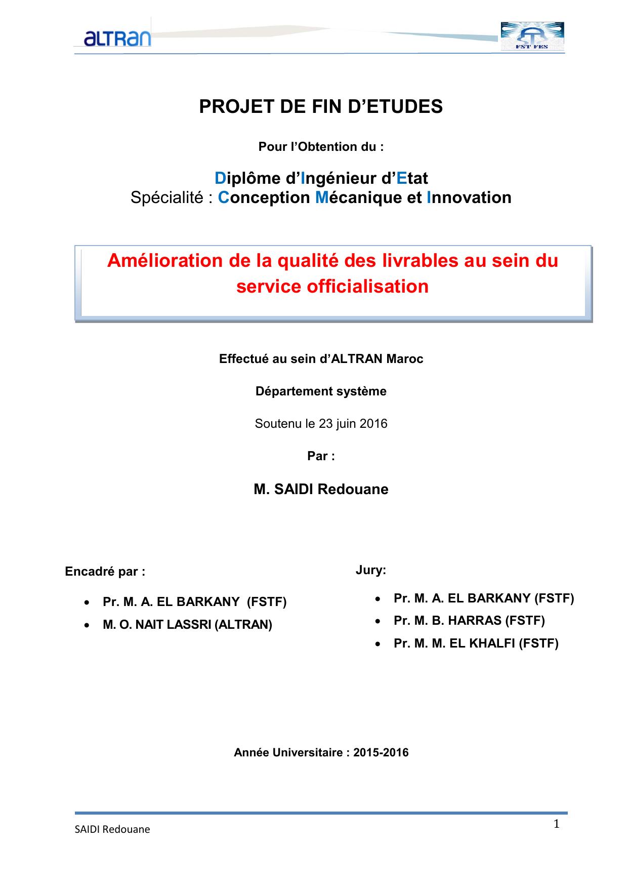 Amélioration de la qualité des livrables au sein du service officialisation