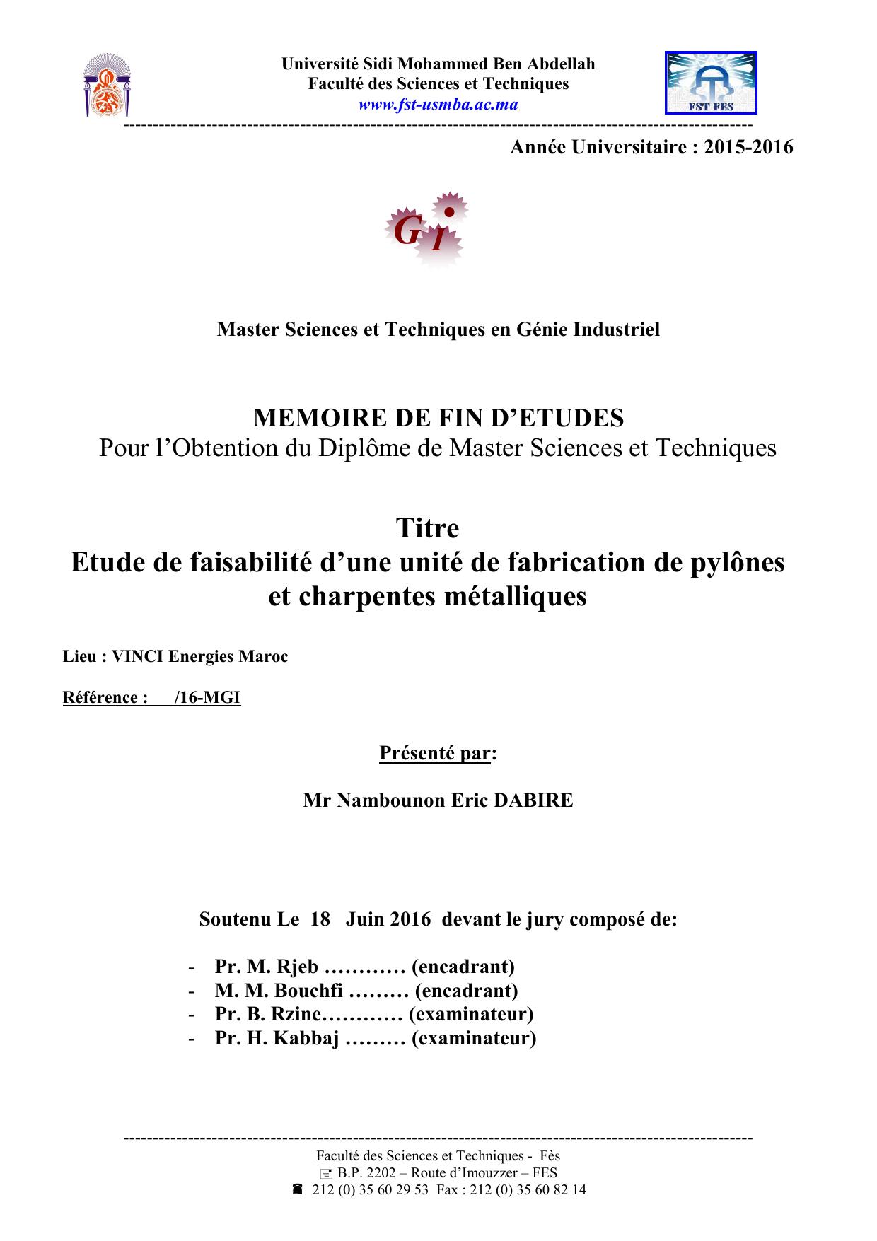 Etude de faisabilité d’une unité de fabrication de pylônes et charpentes métalliques