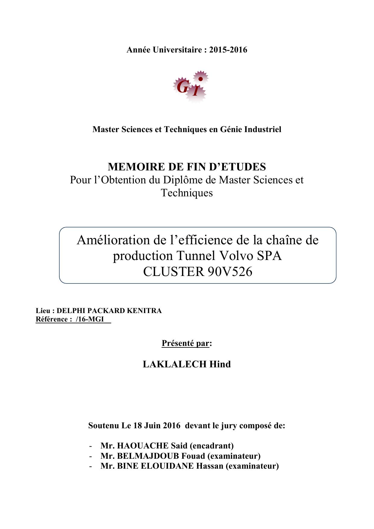 Amélioration de l’efficience de la chaîne de production Tunnel Volvo SPA CLUSTER 90V526