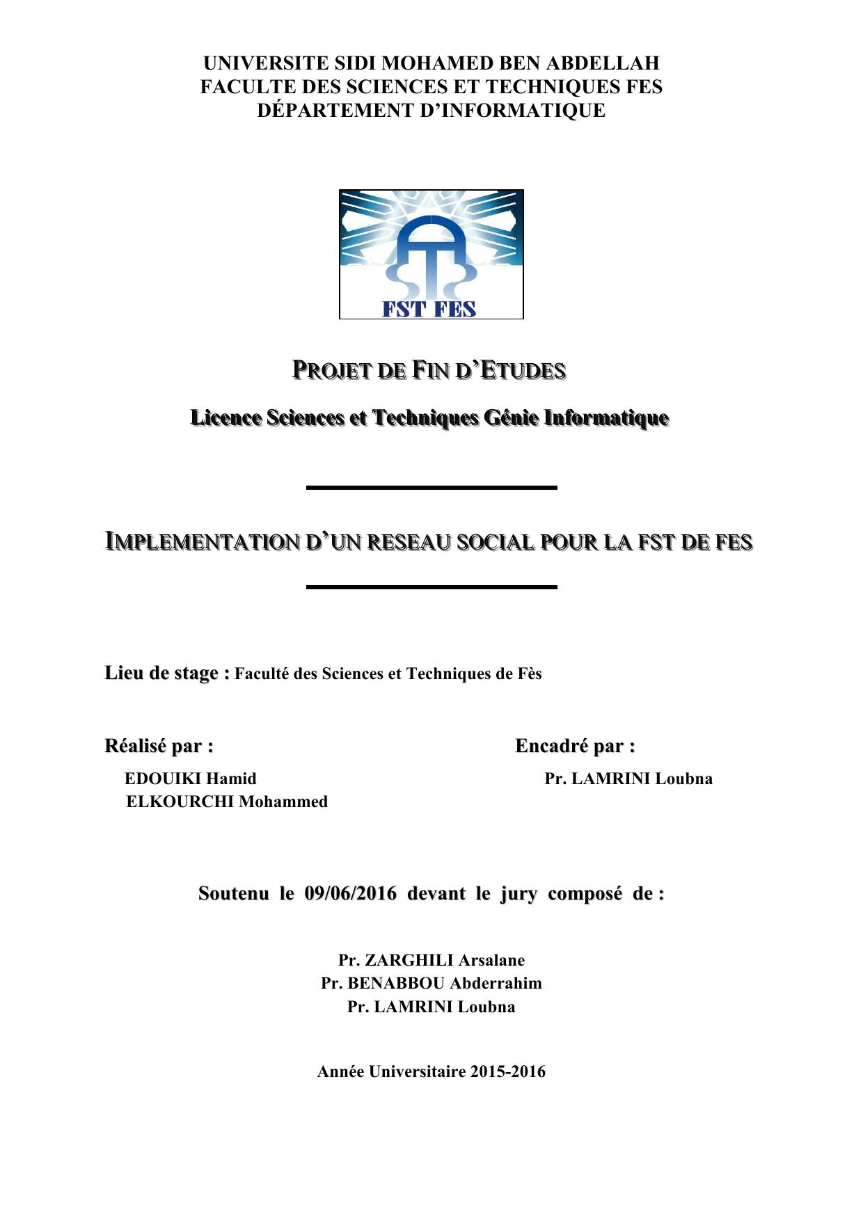 Implémantation d'un réseau social pour la FST de Fès