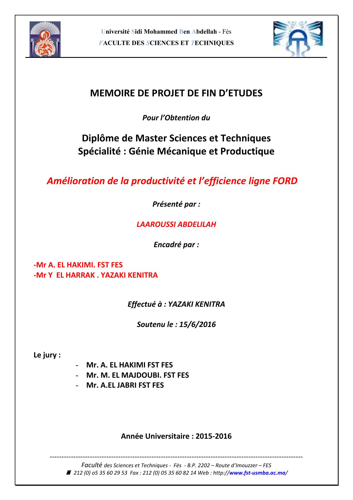 Amélioration de la productivité et l’efficience ligne FORD