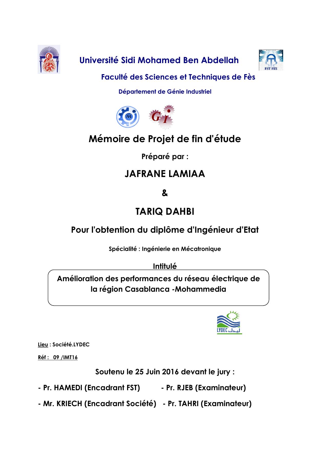 Amélioration des performances du réseau électrique de la région Casablanca -Mohammedia