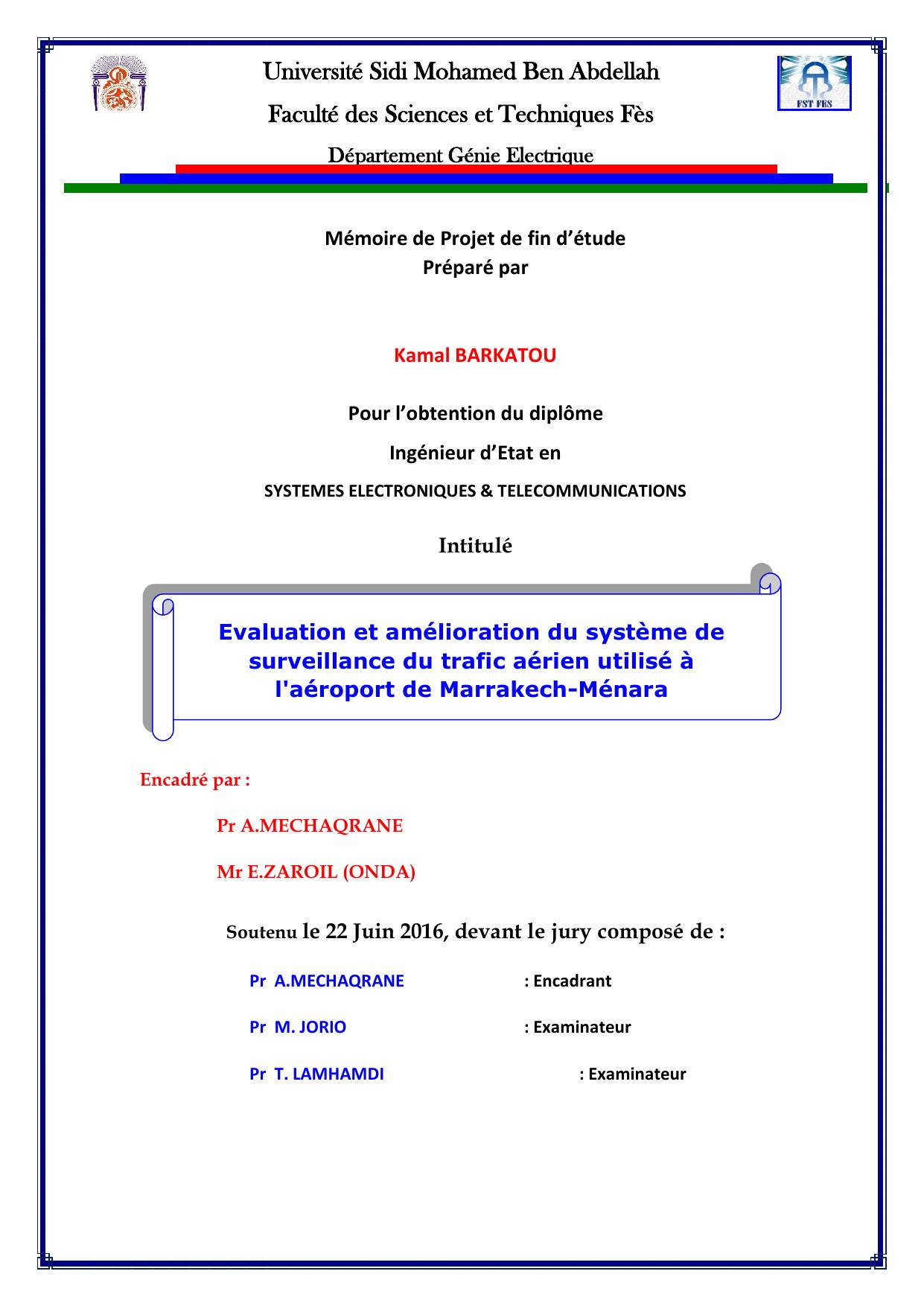 Evaluation et amélioration du système de surveillance du trafic aérien utilisé à l'aéroport de Marrakech-Ménara