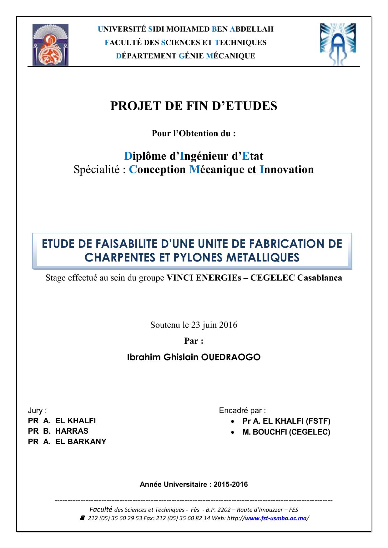 Etude de faisabilité d'une unité de fabrication de charpentes et pylones métalliques