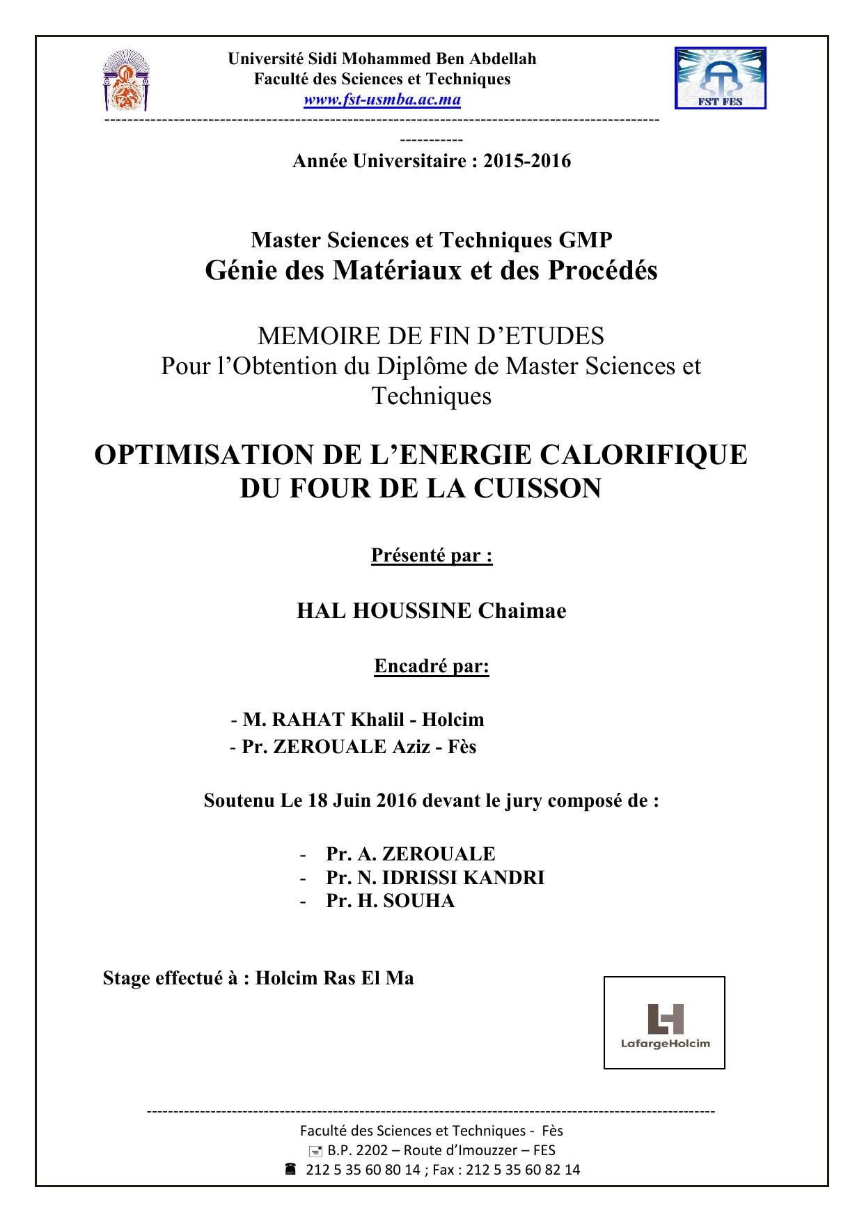 Optimisation de l’énergie calorifique du four de la cuisson