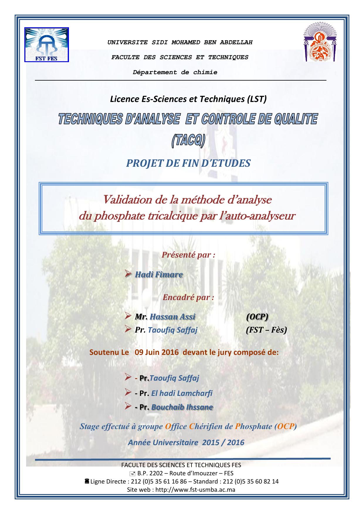 Validation de la méthode d’analyse du phosphate tricalcique par l’auto-analyseur