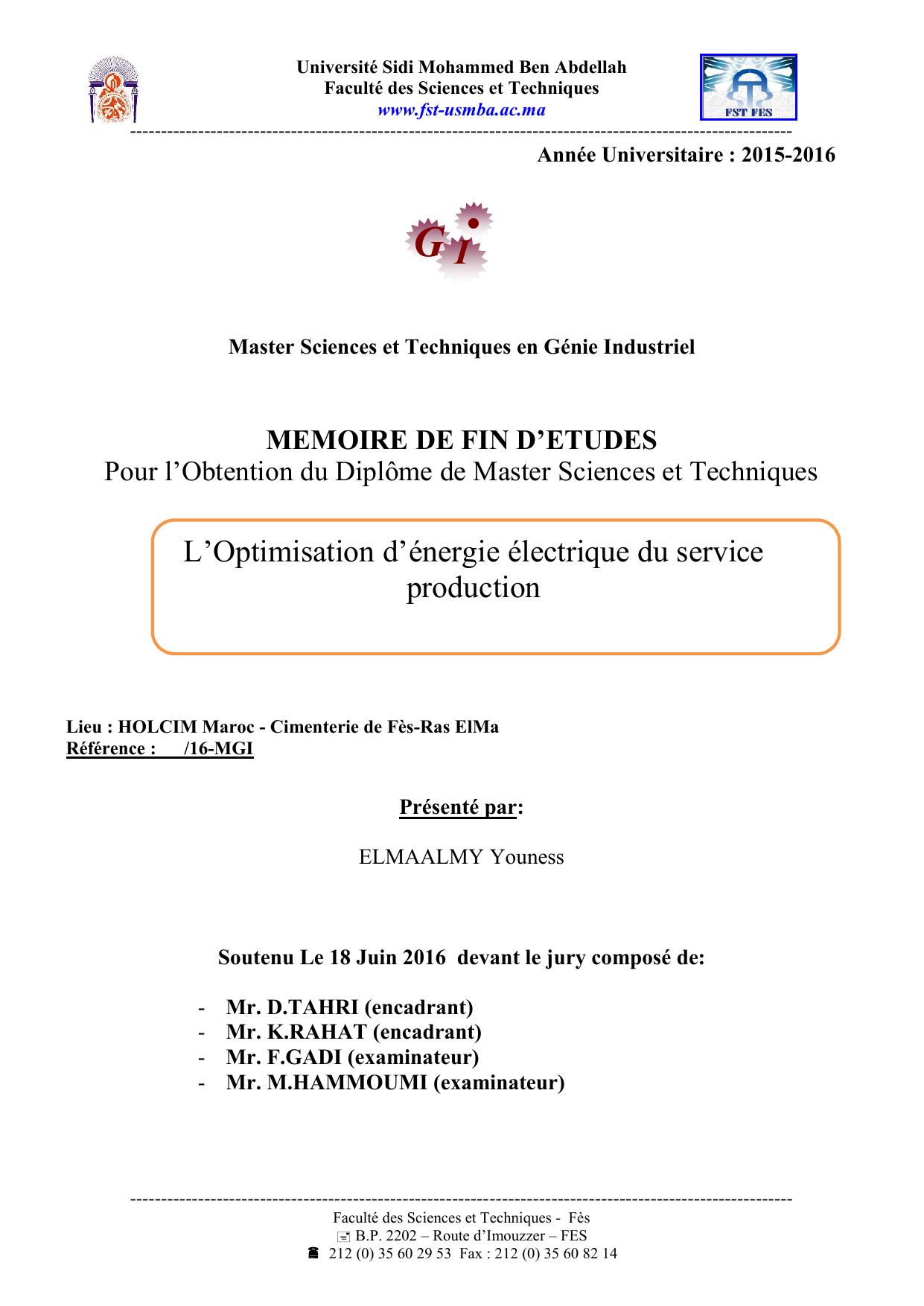 L’Optimisation d’énergie électrique du service production