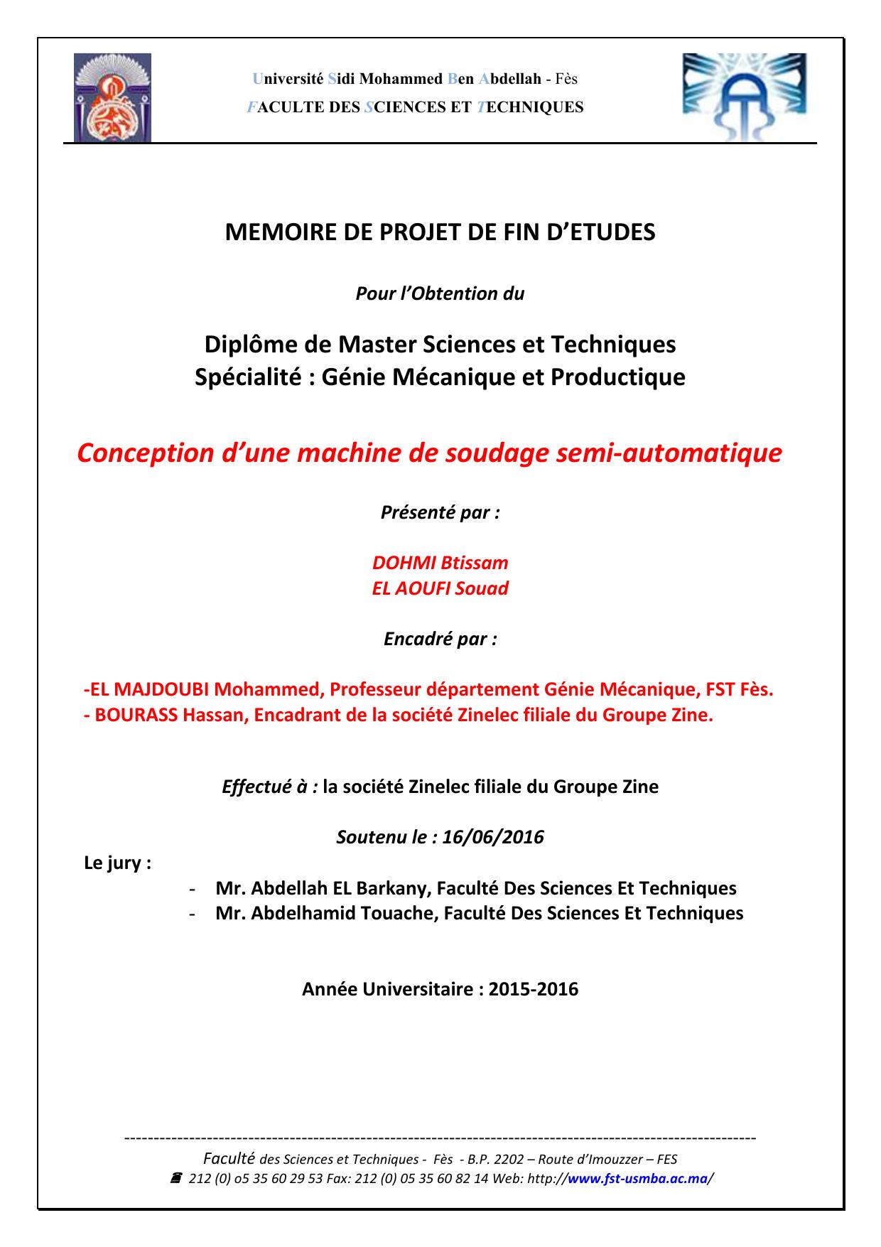 Conception d’une machine de soudage semi-automatique