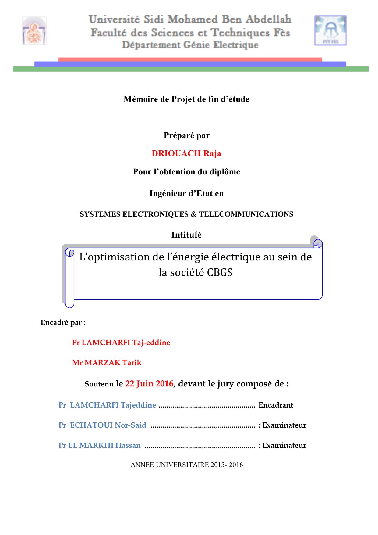 L’optimisation de l’énergie électrique au sein de la société CBGS