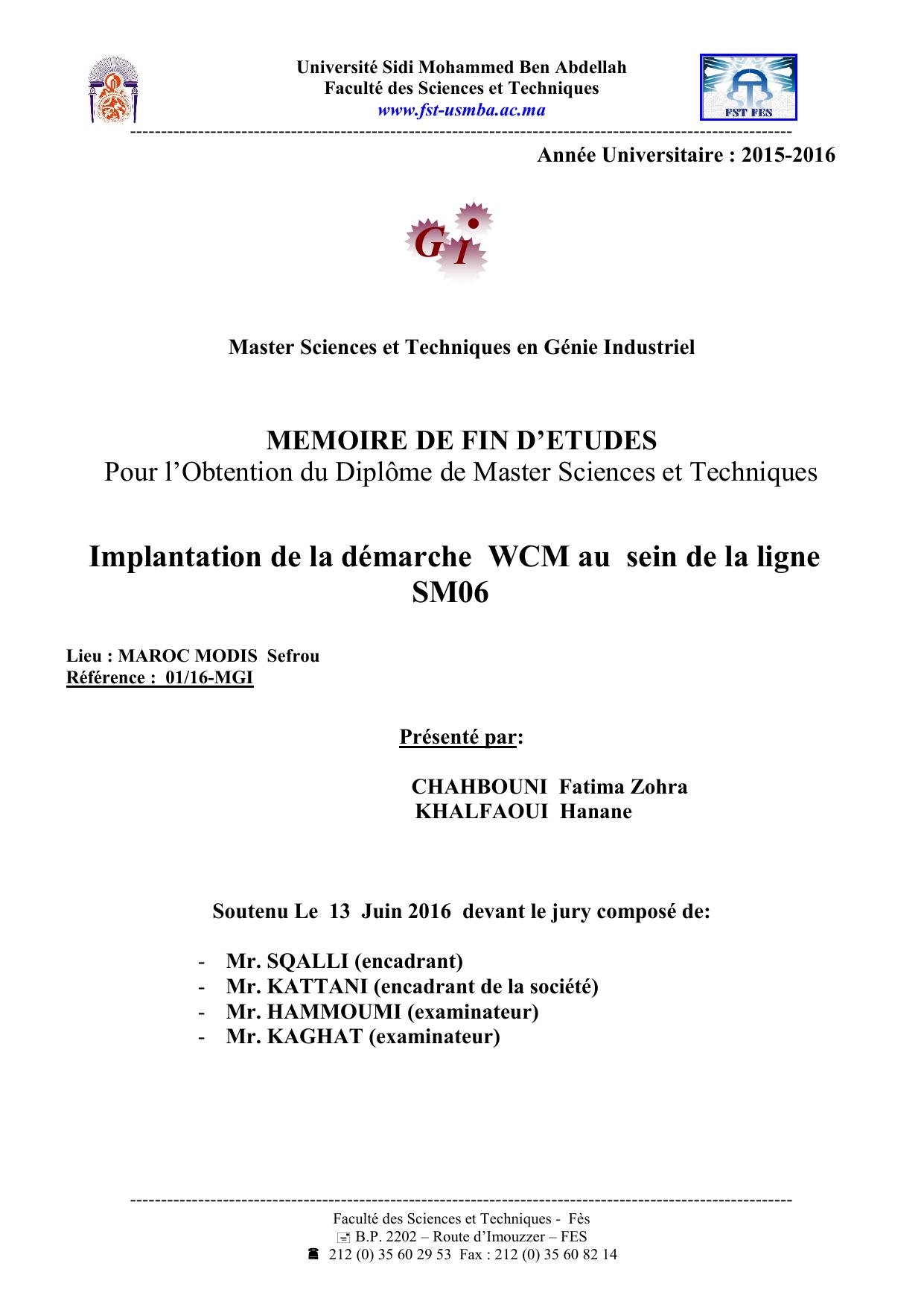 Implantation de la démarche WCM au sein de la ligne SM06