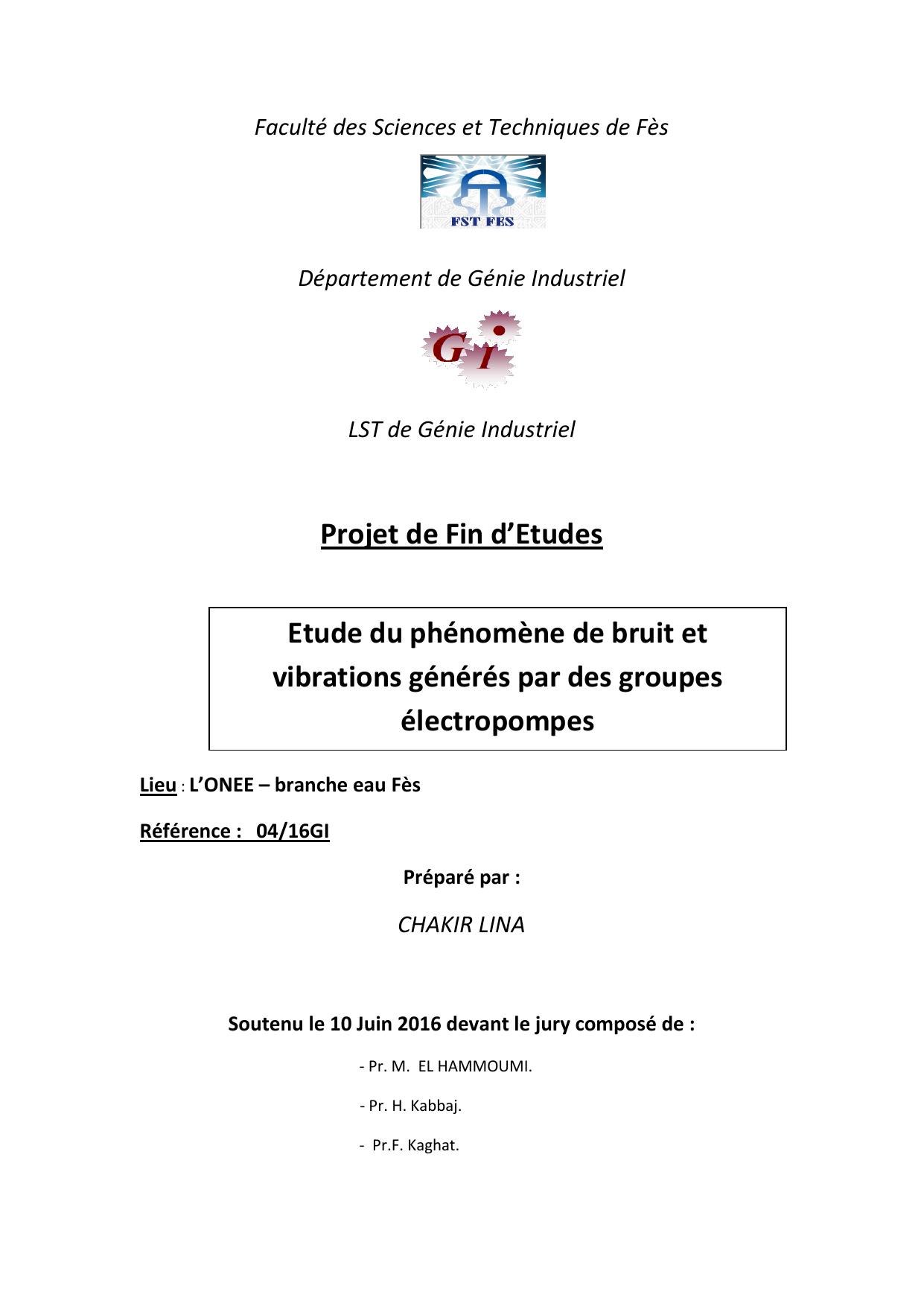 Etude du phénomène de bruit et vibrations générés par des groupes électropompes