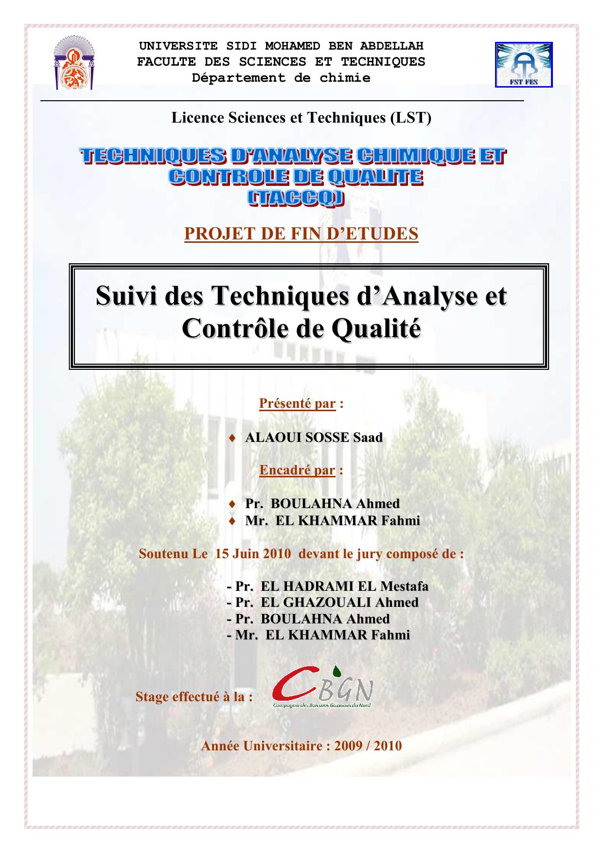 Suivi des Techniques d’Analyse et Contrôle de Qualité