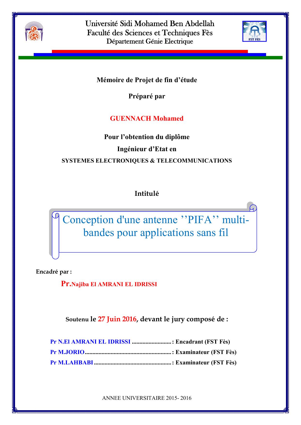 Conception d'une antenne ’’PIFA’’ multibandes pour applications sans fil