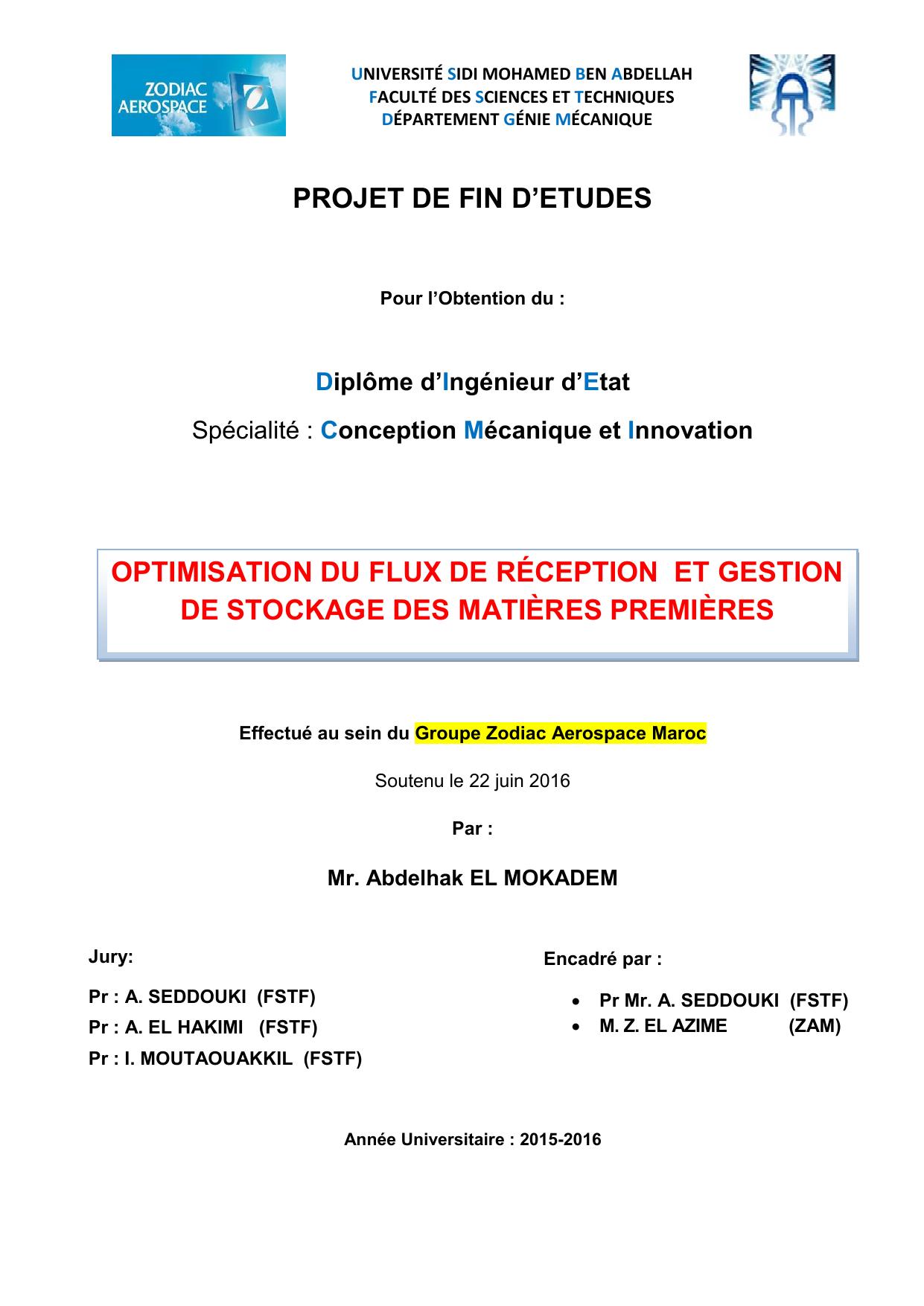 Optimisation du flux réception et gestion de stockage des matières premières