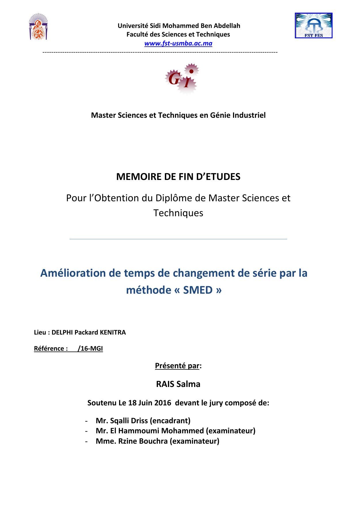 Amélioration de temps de changement de série par la méthode « SMED »