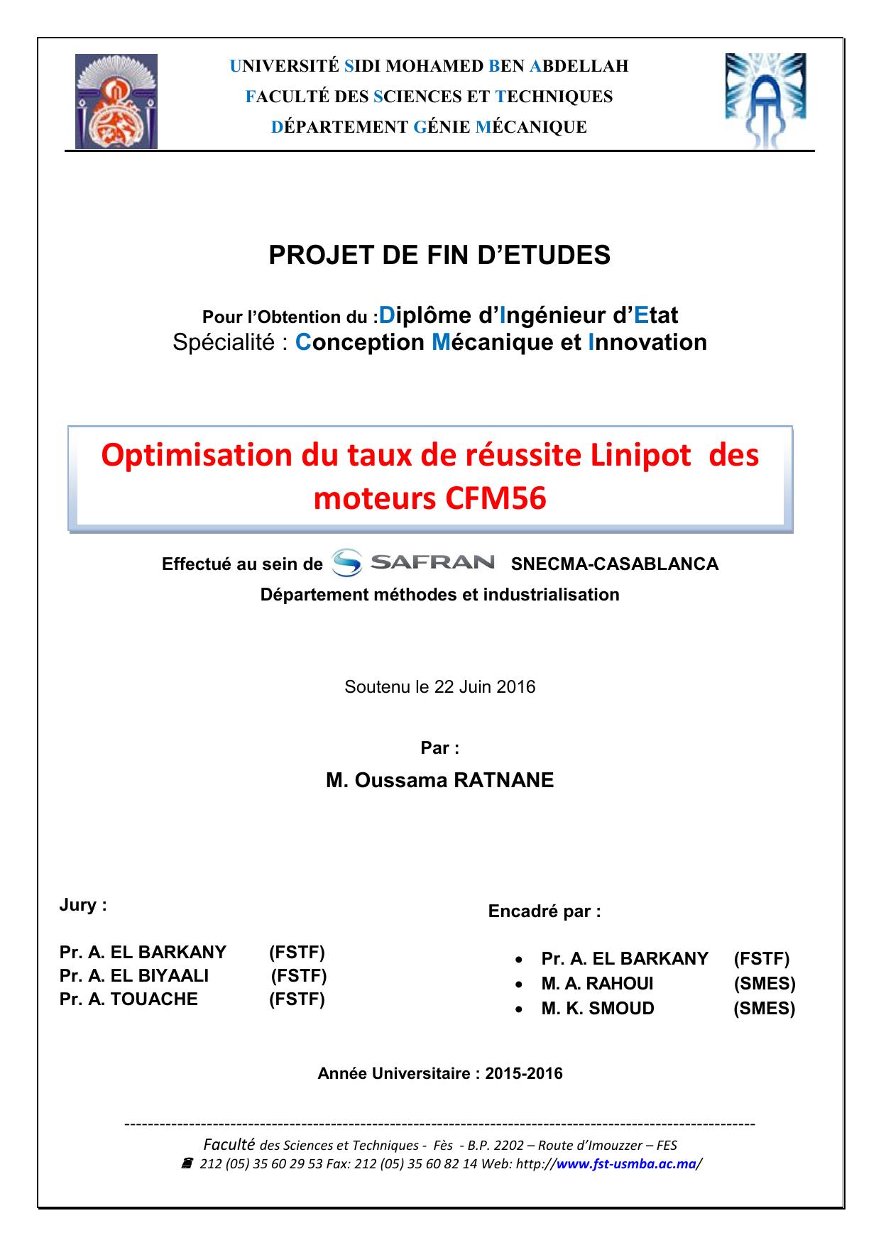 Optimisation du taux de réussite Linipot des moteurs CFM56