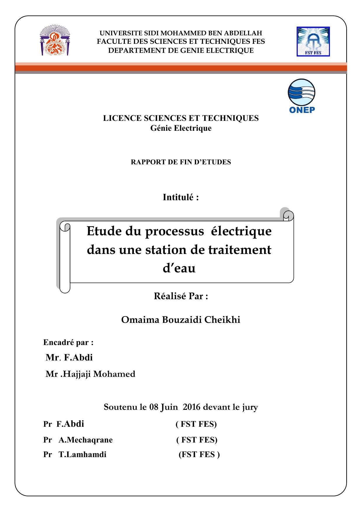 Etude du processus électrique dans une station de traitement d’eau