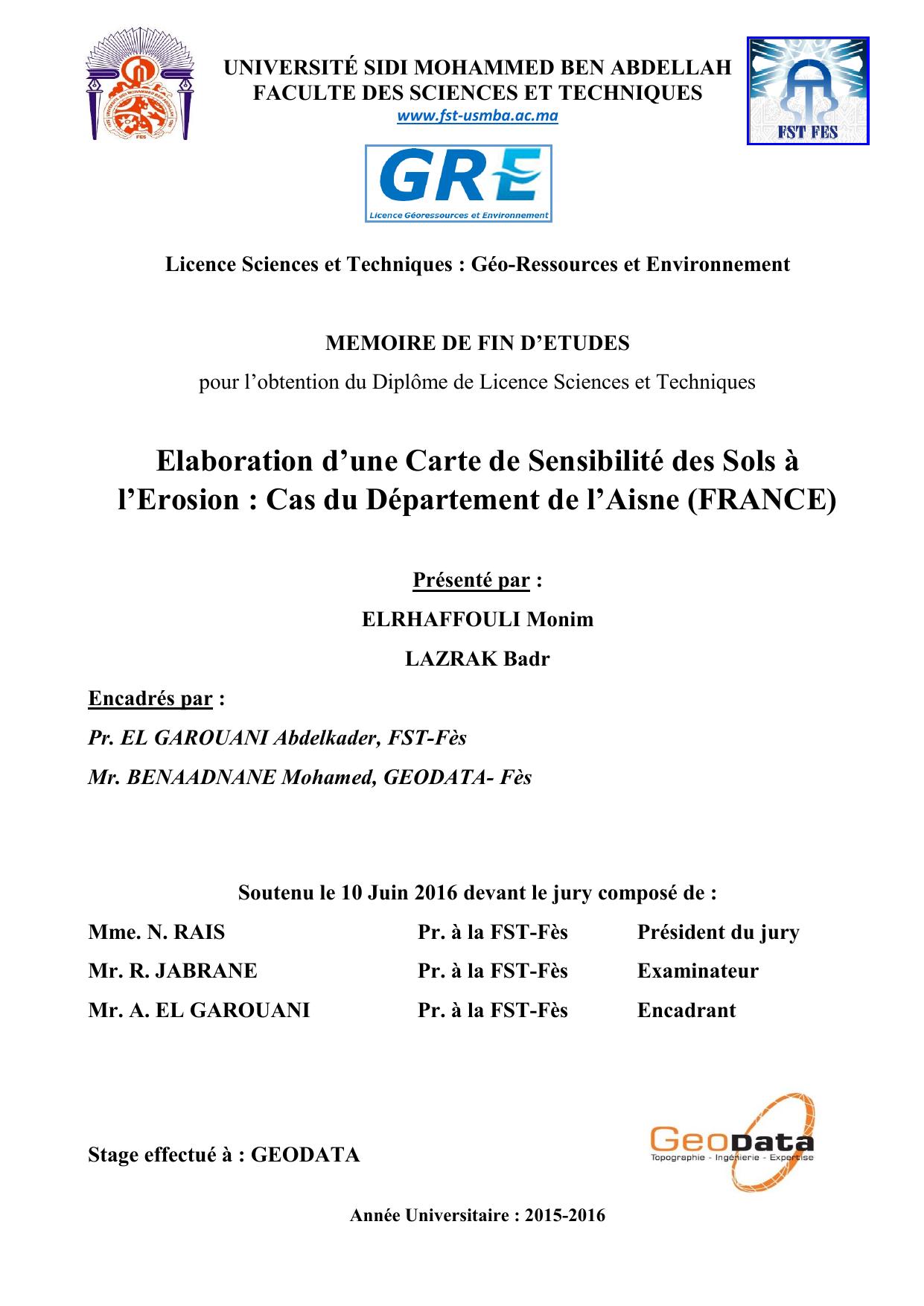 Elaboration d’une Carte de Sensibilité des Sols à l’Erosion : Cas du Département de l’Aisne (FRANCE)