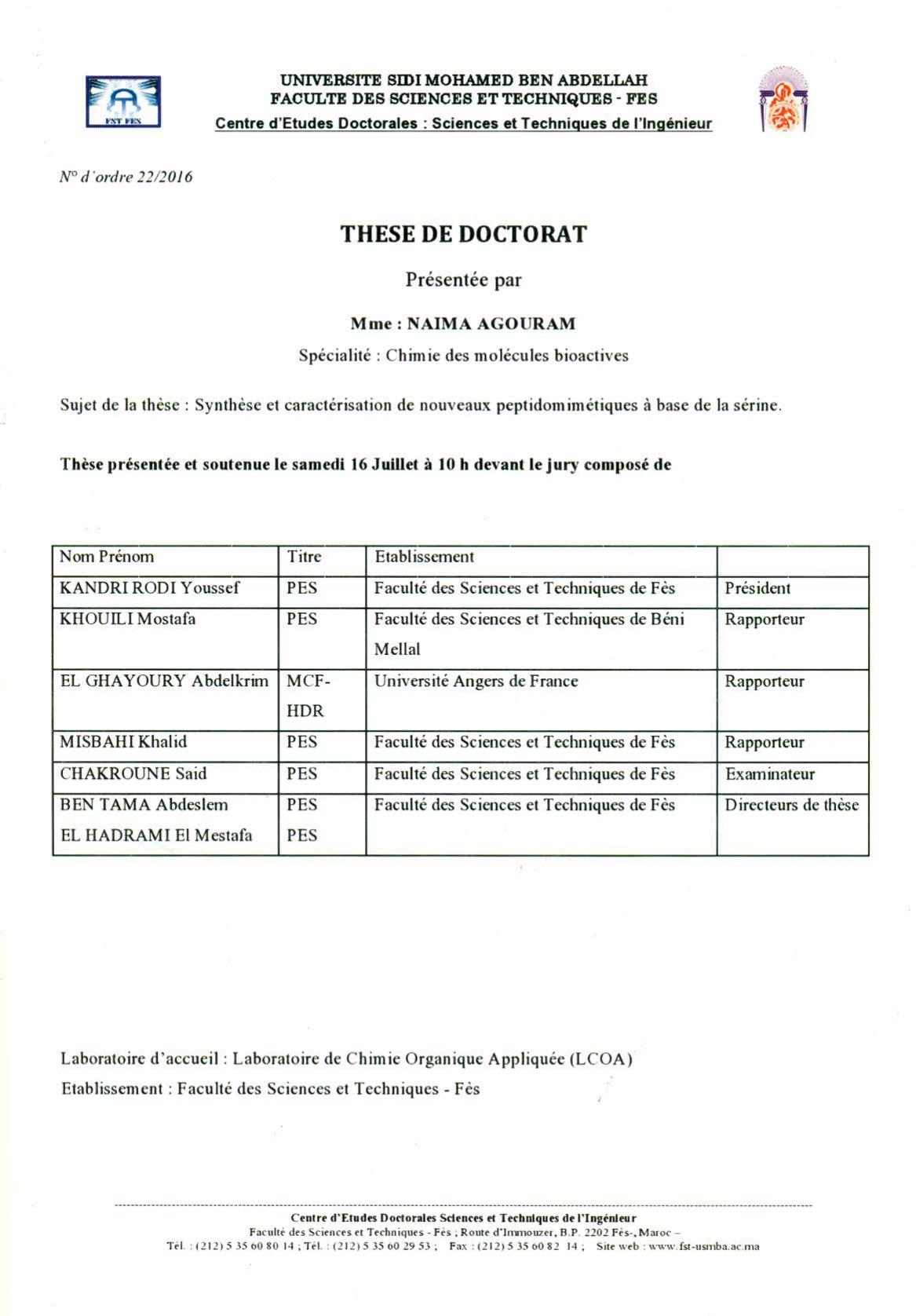 Synthèse et caractérisation de nouveaux peptidomimétiques à base de la sérine