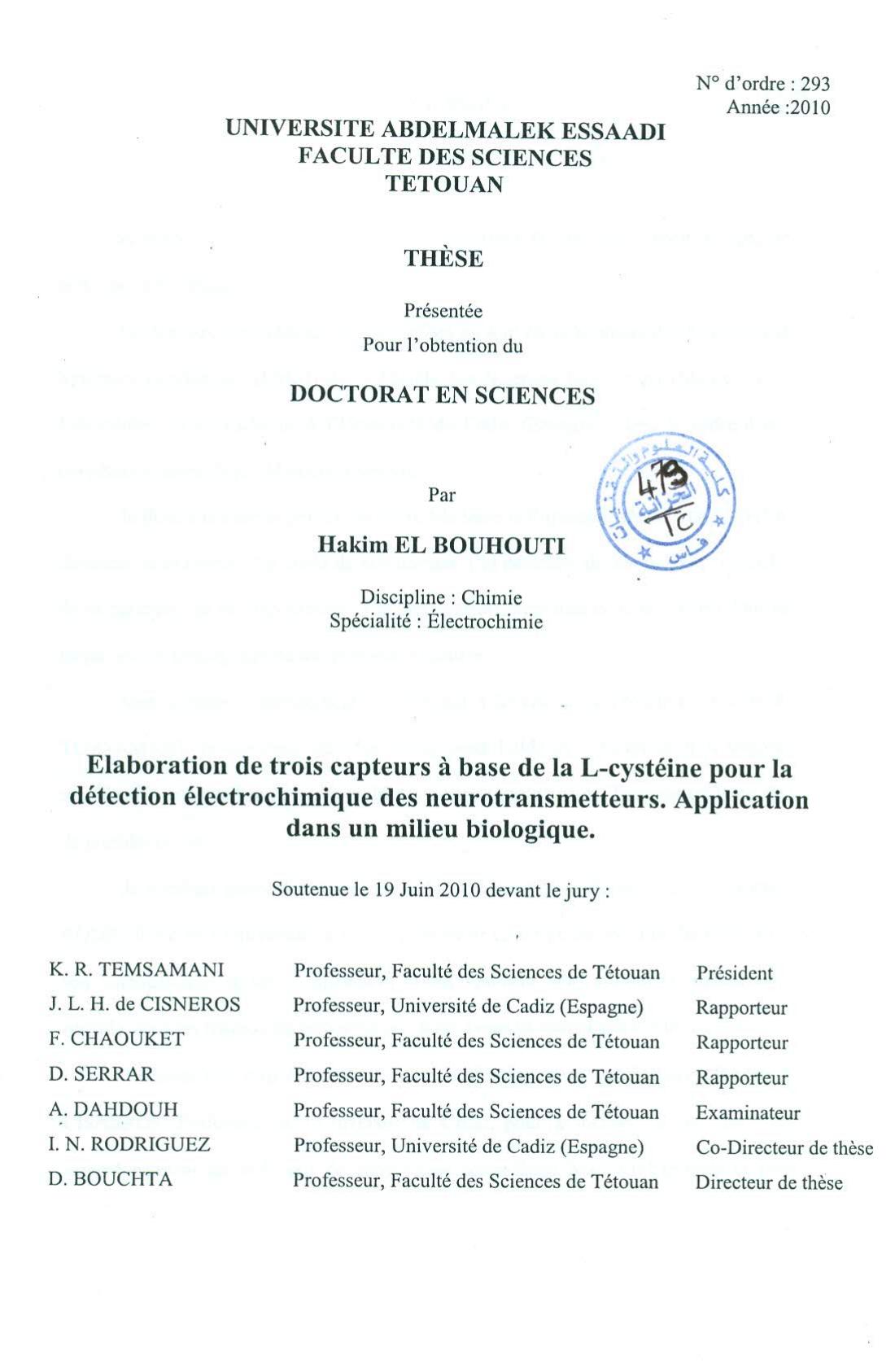 Evaluation de trois capteurs à base de la L-cystéine pour la détection électrochimique des neurotransmetteurs. Application dans un milieu biologique