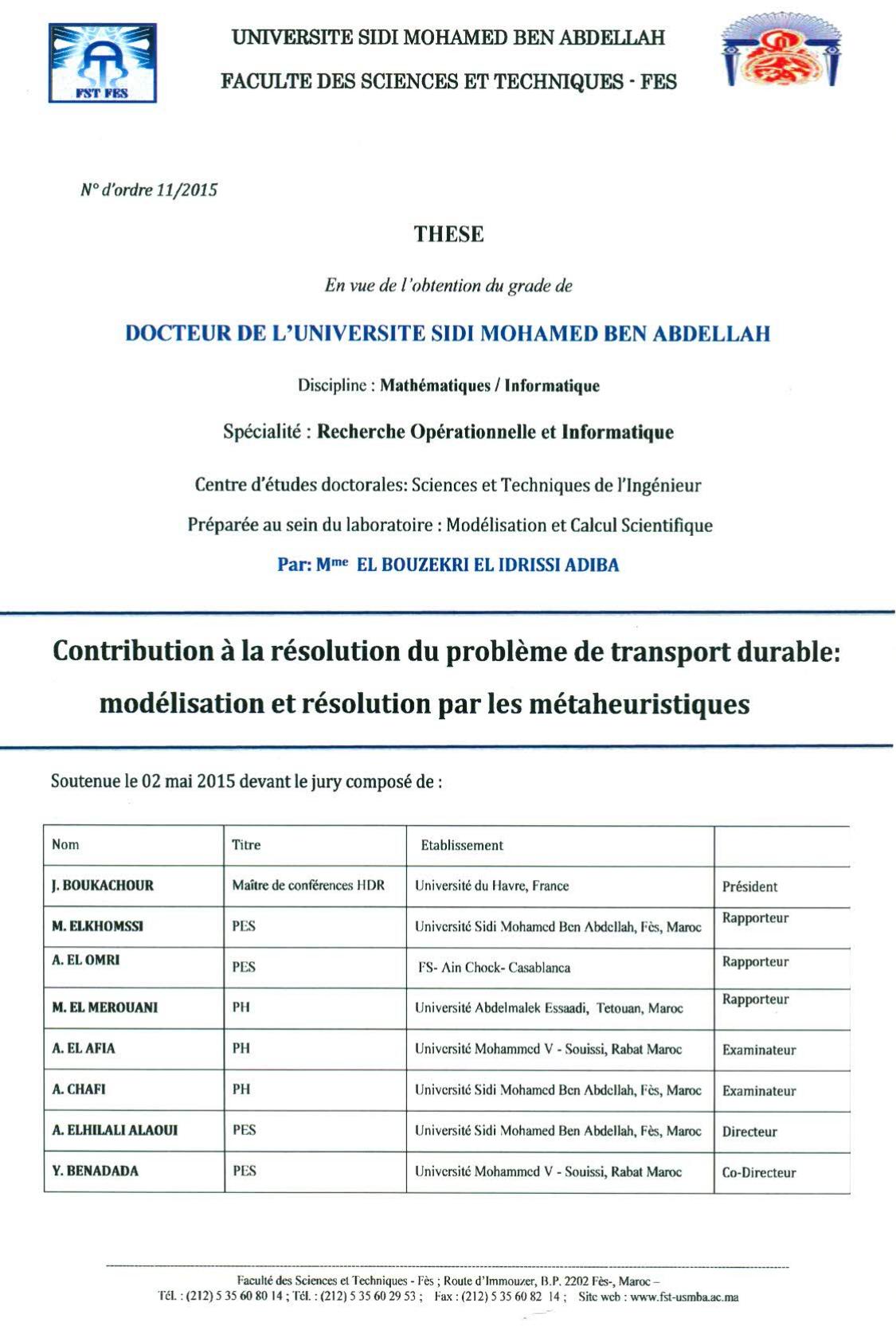 Contribution à la résolution du problème de transport durable: modélisation et résolution par les métaheuristiques