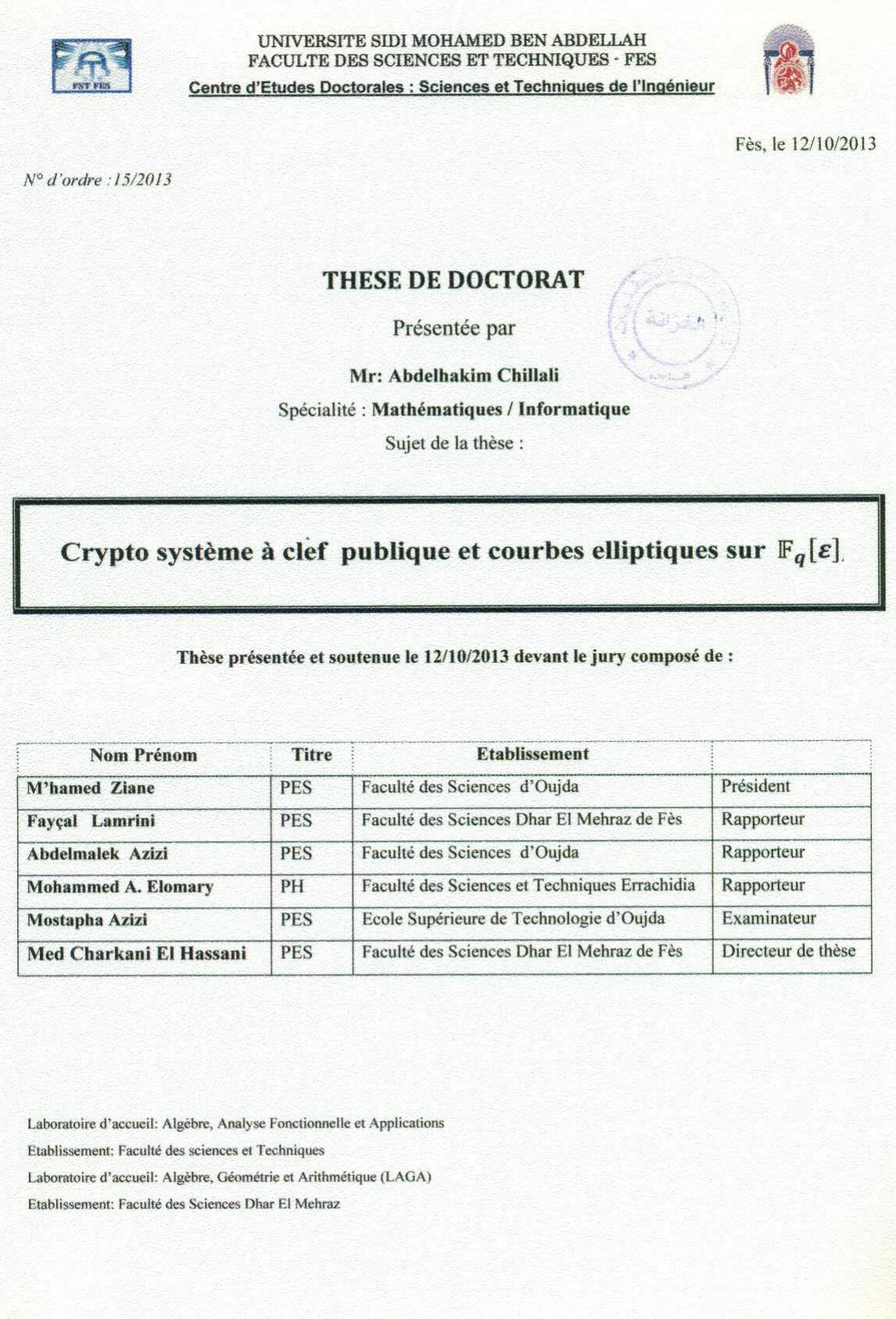 Crypto système à clef publique et courbes elliptiques sur l’anneau F q[ε], εⁿ=0