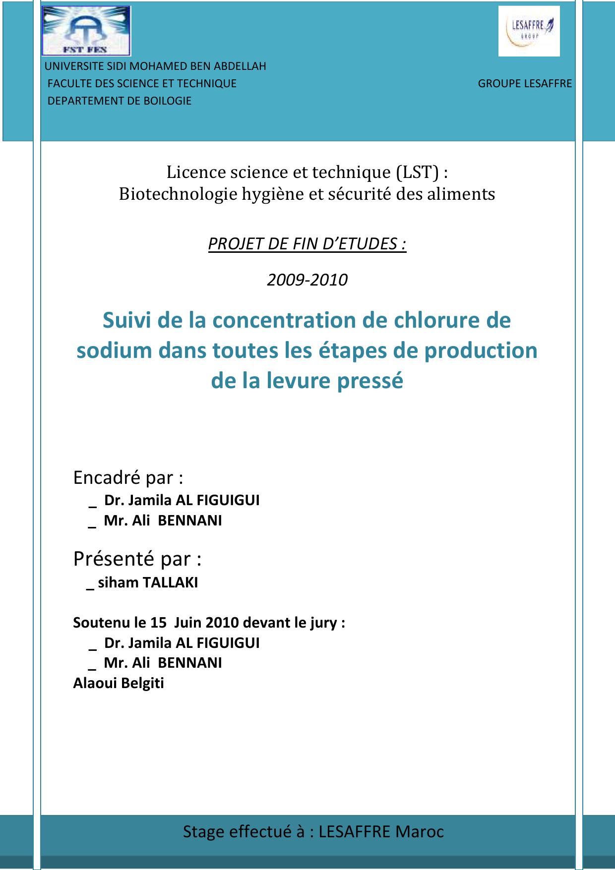 Suivi de la concentration de chlorure de sodium dans toutes les étapes de production de la levure pressé