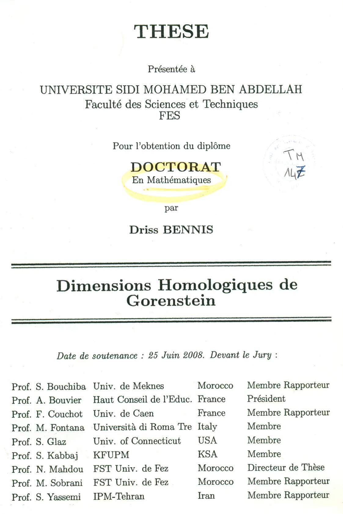 Dimensions homologiques de Gorenstein