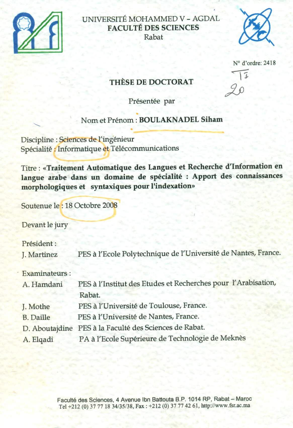 Traitement automatique des langues et recherche d'information en langue arabe dans un domaine de spécialité: apport des connaissances morphologiques et syntaxiques pour l'indexation