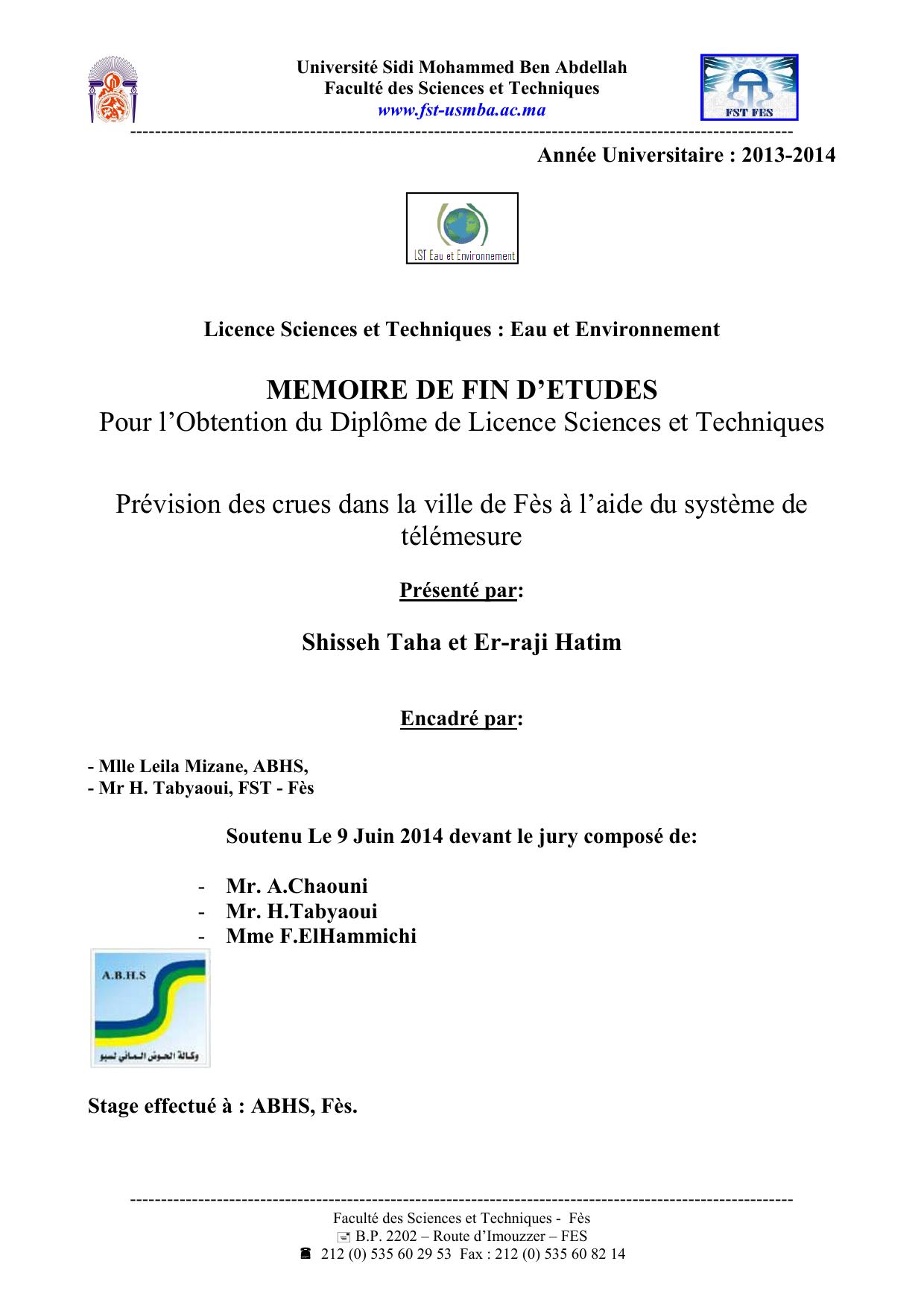 Prévision des crues dans la ville de Fès à l’aide du système de télémesure