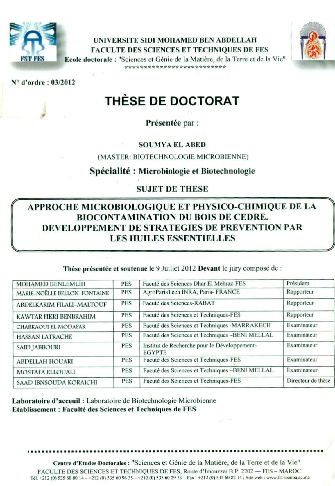 Approche microbiologique et physicochimique de la biocontamination du bois de cèdre. Développement de stratégies de prévention par les huiles essentielles