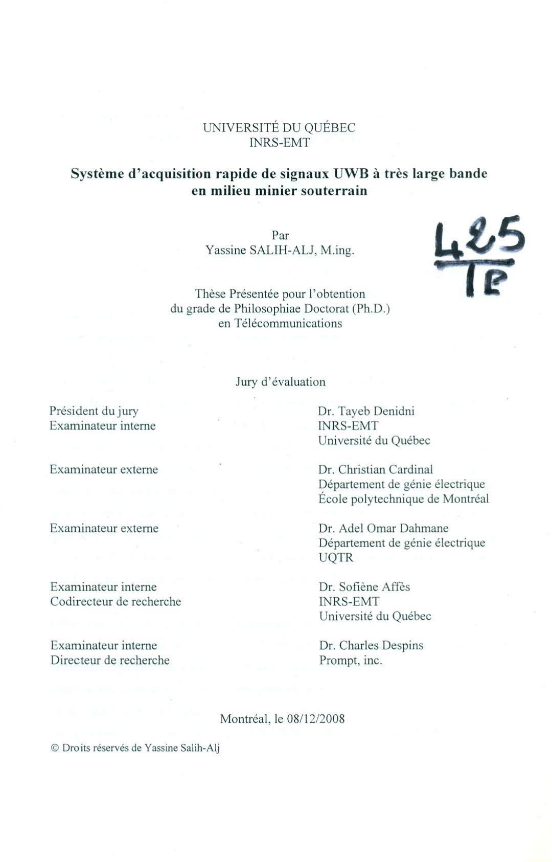 Système d'acquisition rapide de signaux UWb à très large bande en milieu miner souterrain