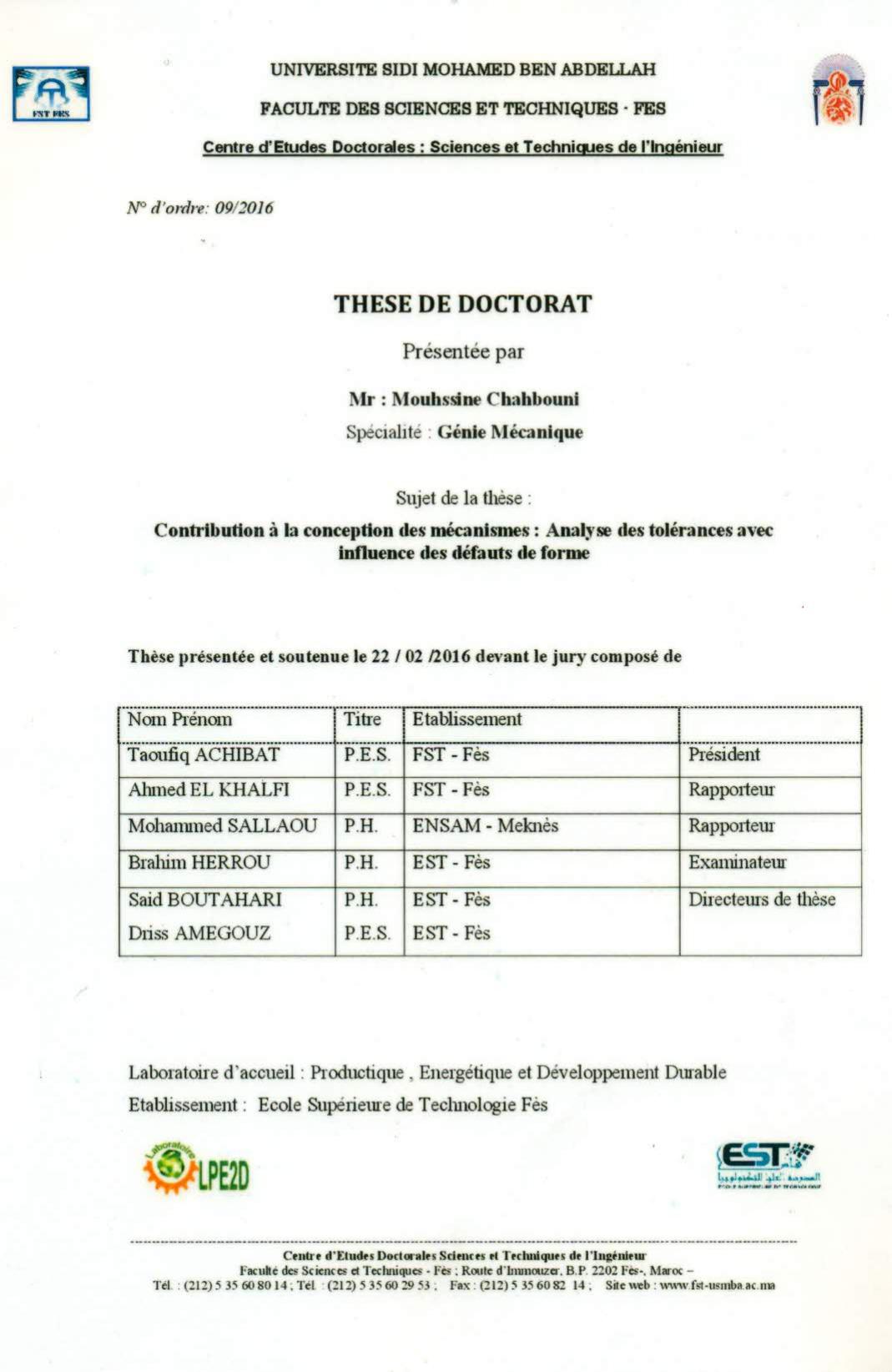 Contribution à la conception des mécanismes: Analyse des tolérances avec influence des défauts de forme