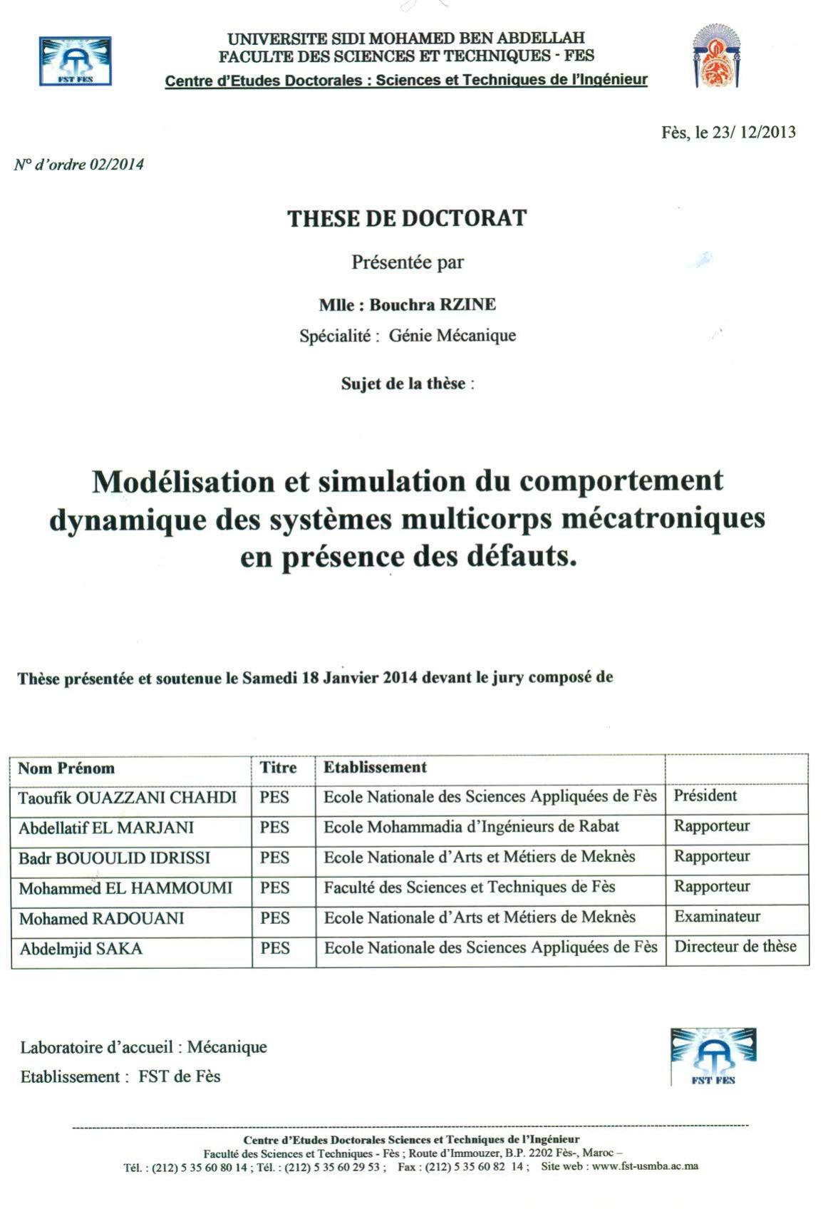 Modélisation et simulation du comportement dynamique des systèmes multicorps mécatroniques en présence des défauts