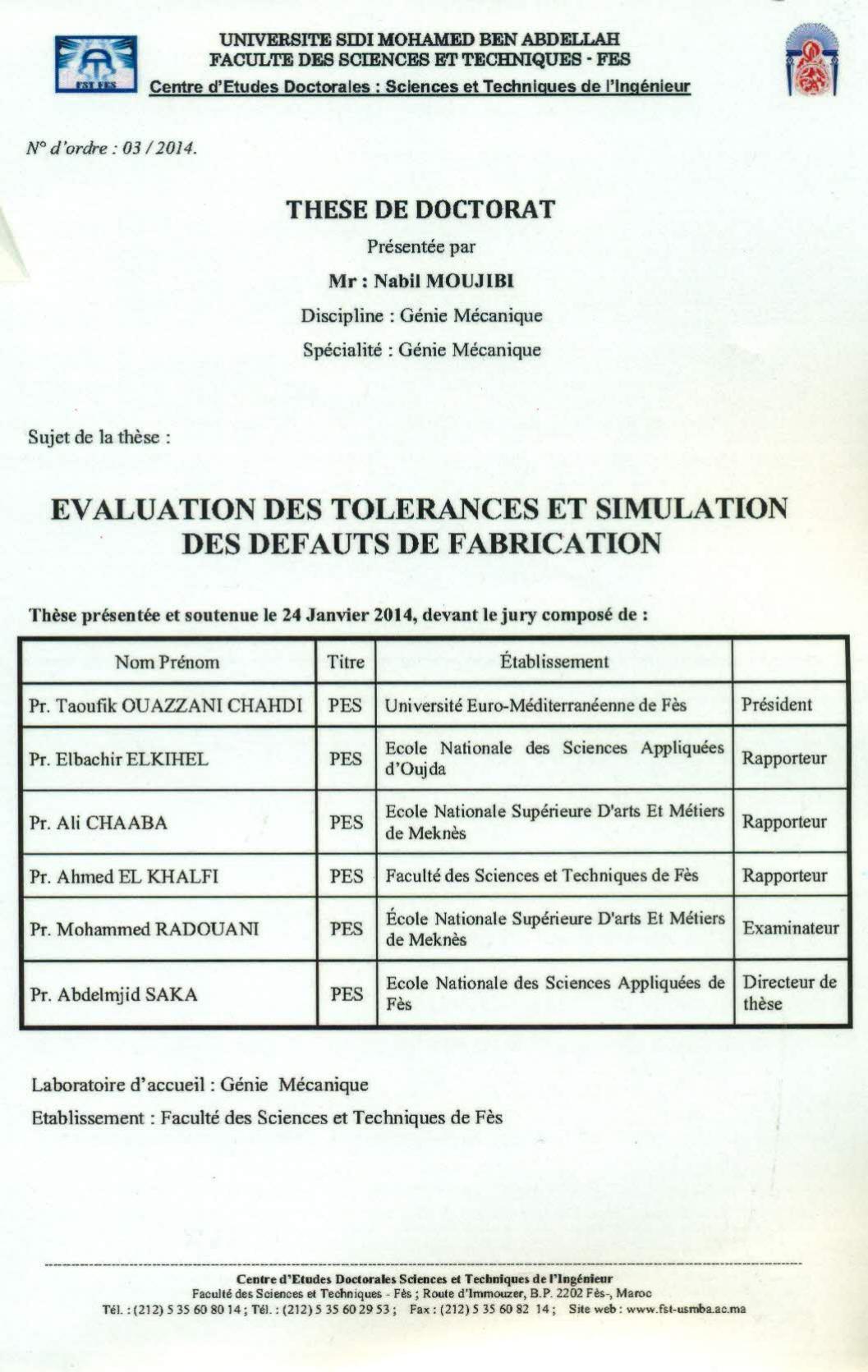 Evaluation des tolérances et simulation des défauts de fabrication