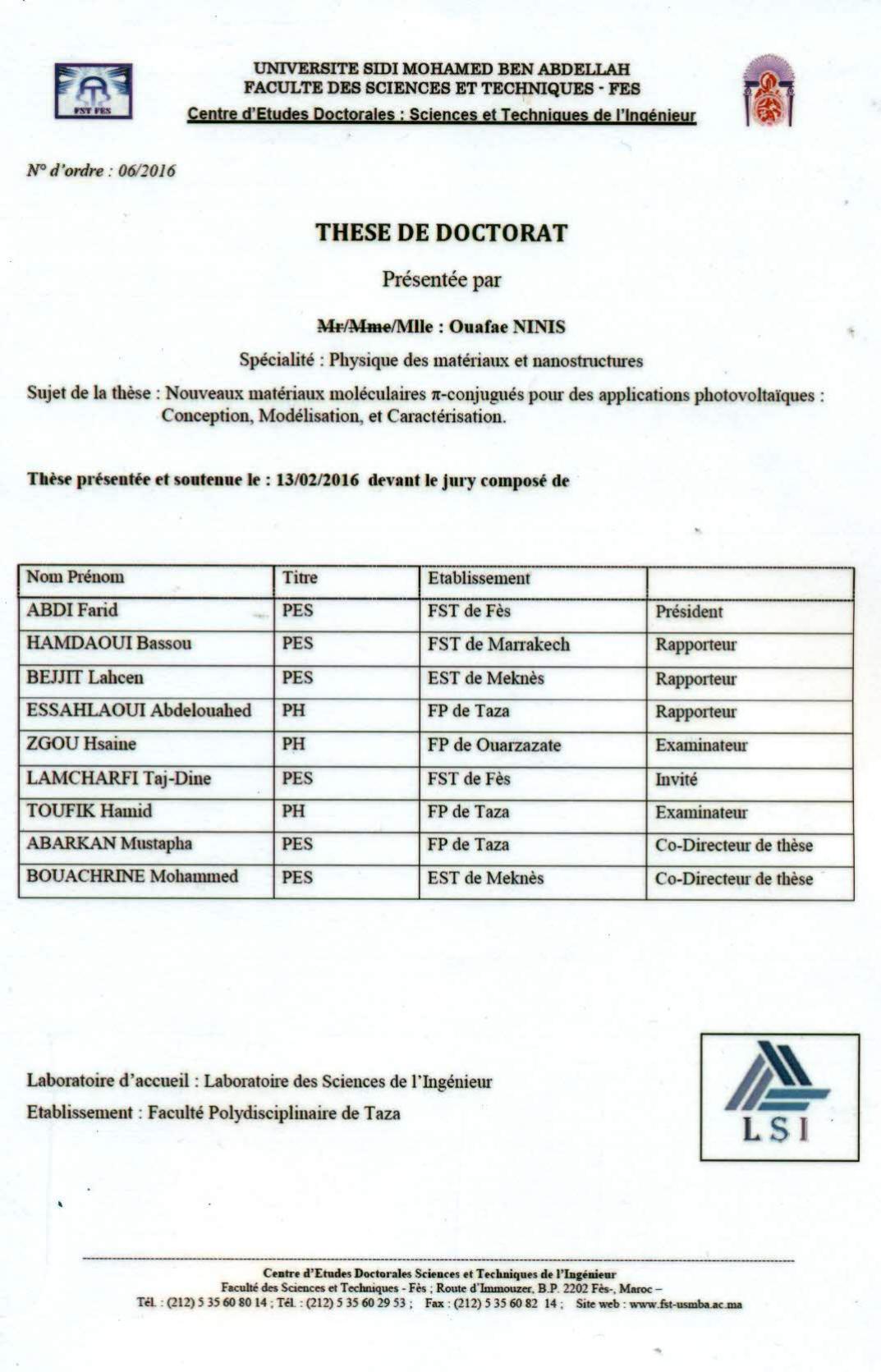 Nouveaux matériaux moléculaire ..conjugés pour des applications photovoltaïques: Conception, Modélisation et caractérisation