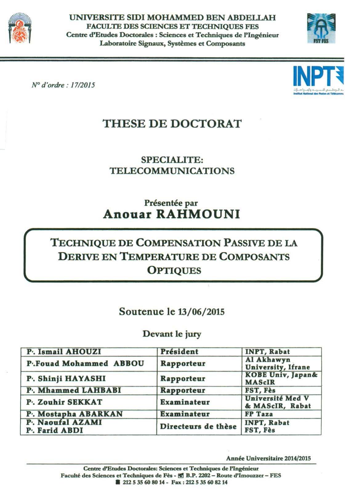 Technique de compensation passive de la dérivé en température de composants optiques