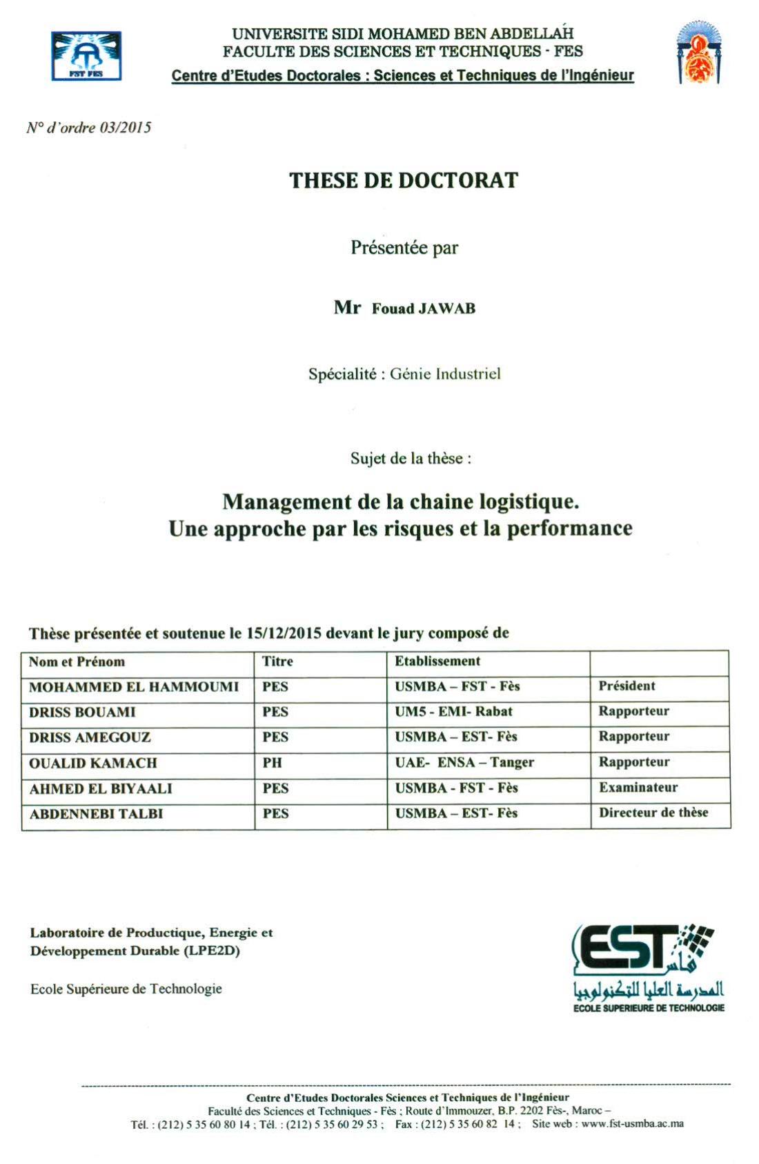 Management de la chaine logistique: une approche par les risqueset la performance