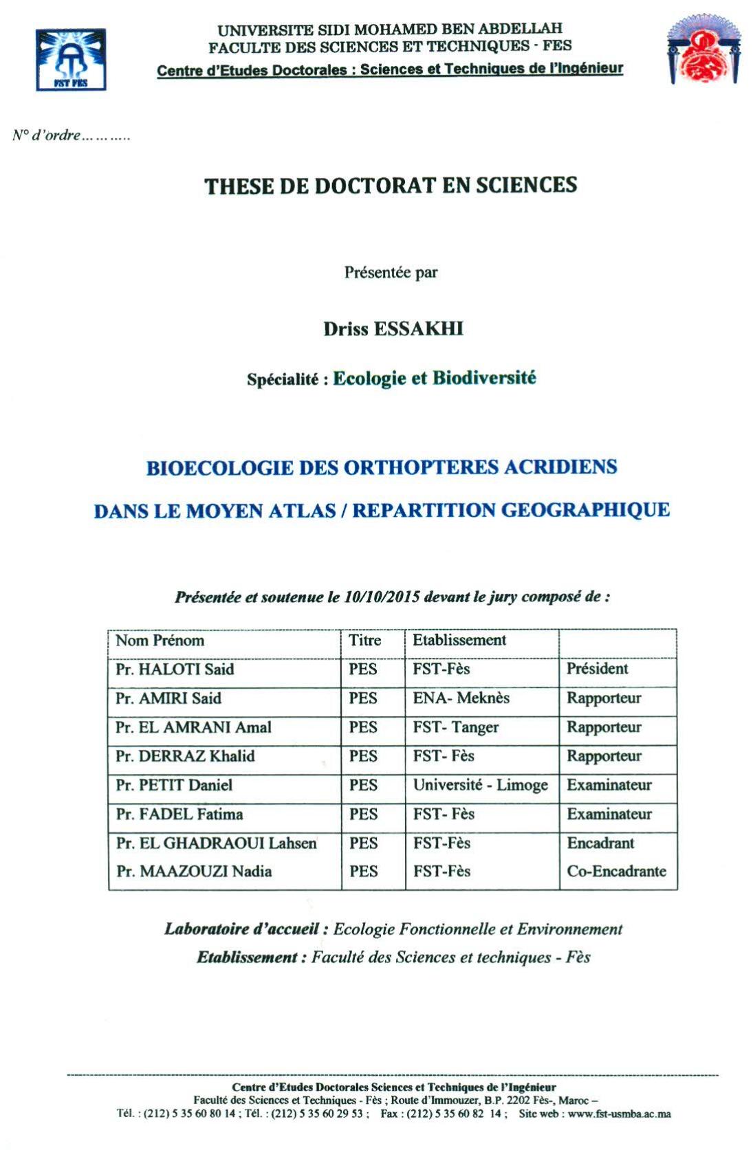 Bioécologie des orthoptères acridiens dans le moyen Atlas/ Répatition géographique