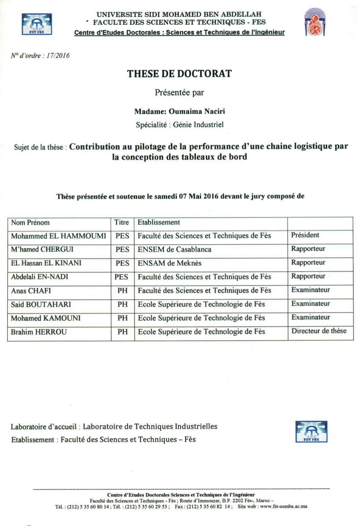 Contribution au pilotage de la performance d'une chaine logistique par la conception des tableaux de bord