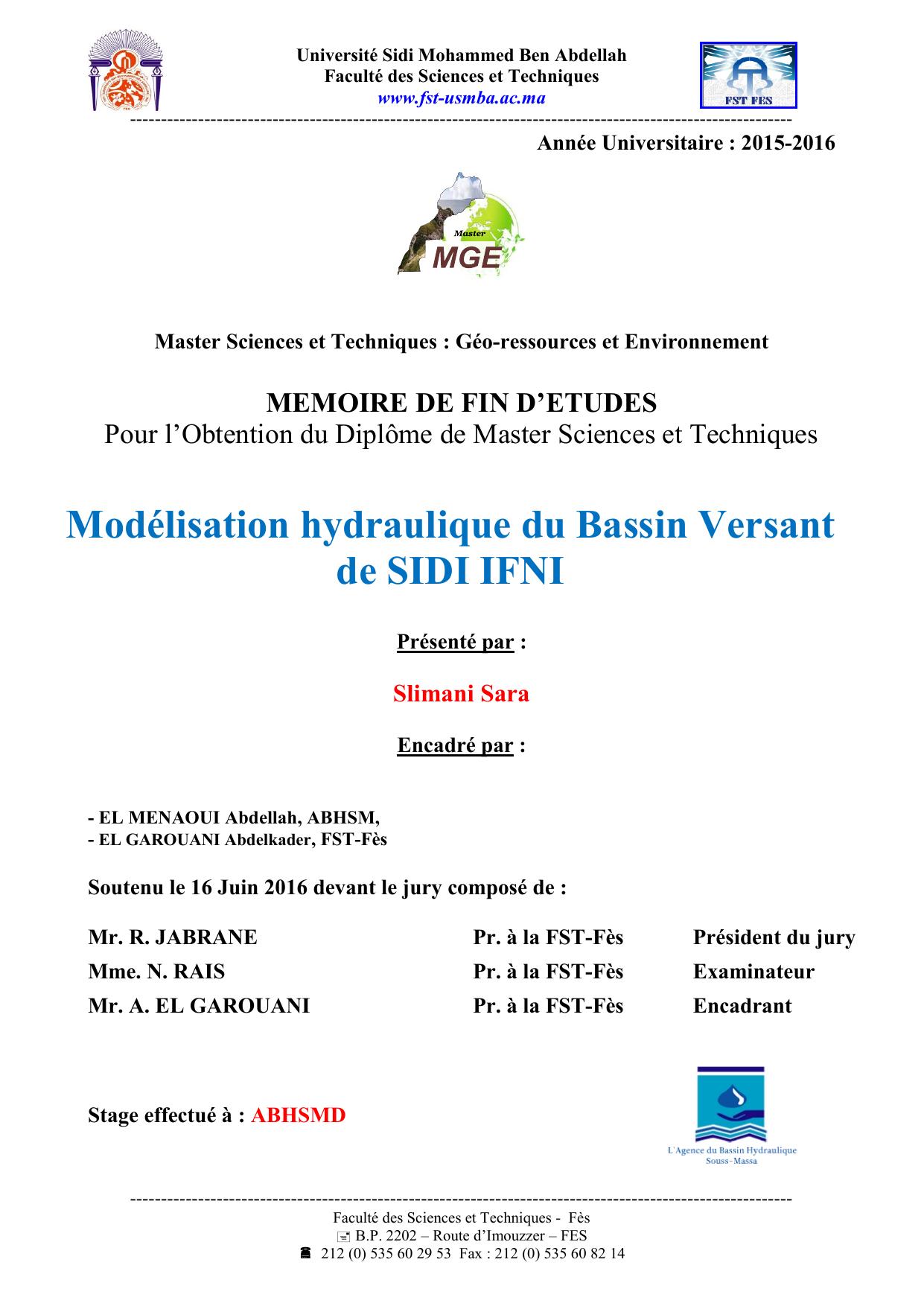 Modélisation hydraulique du Bassin Versant de SIDI IFNI