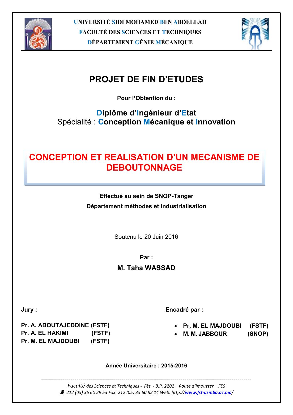 Conception et réalisation d'un mécanisme de déboutonnage