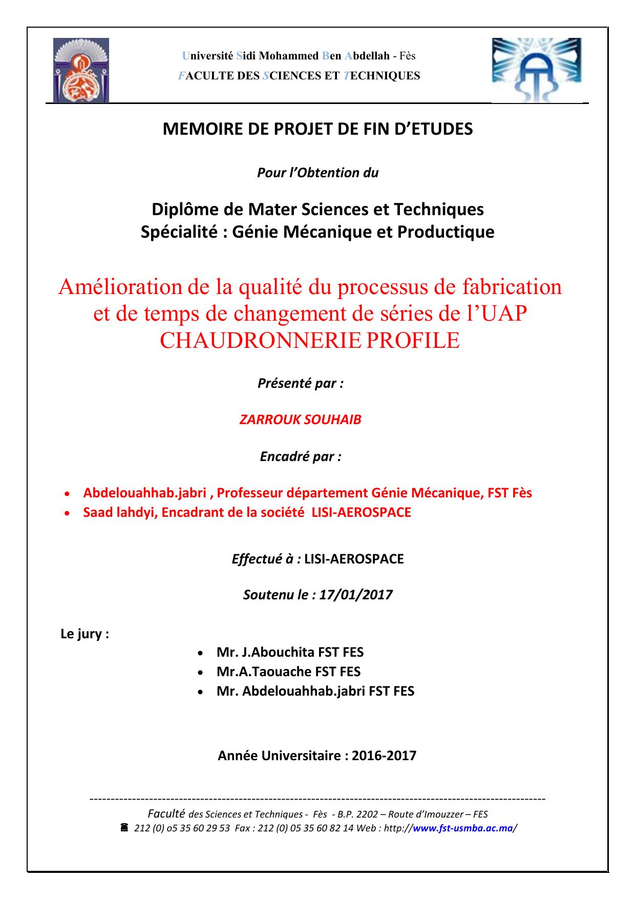 Amélioration de la qualité du processus de fabrication et de temps de changement de séries de l’UAP CHAUDRONNERIE PROFILE