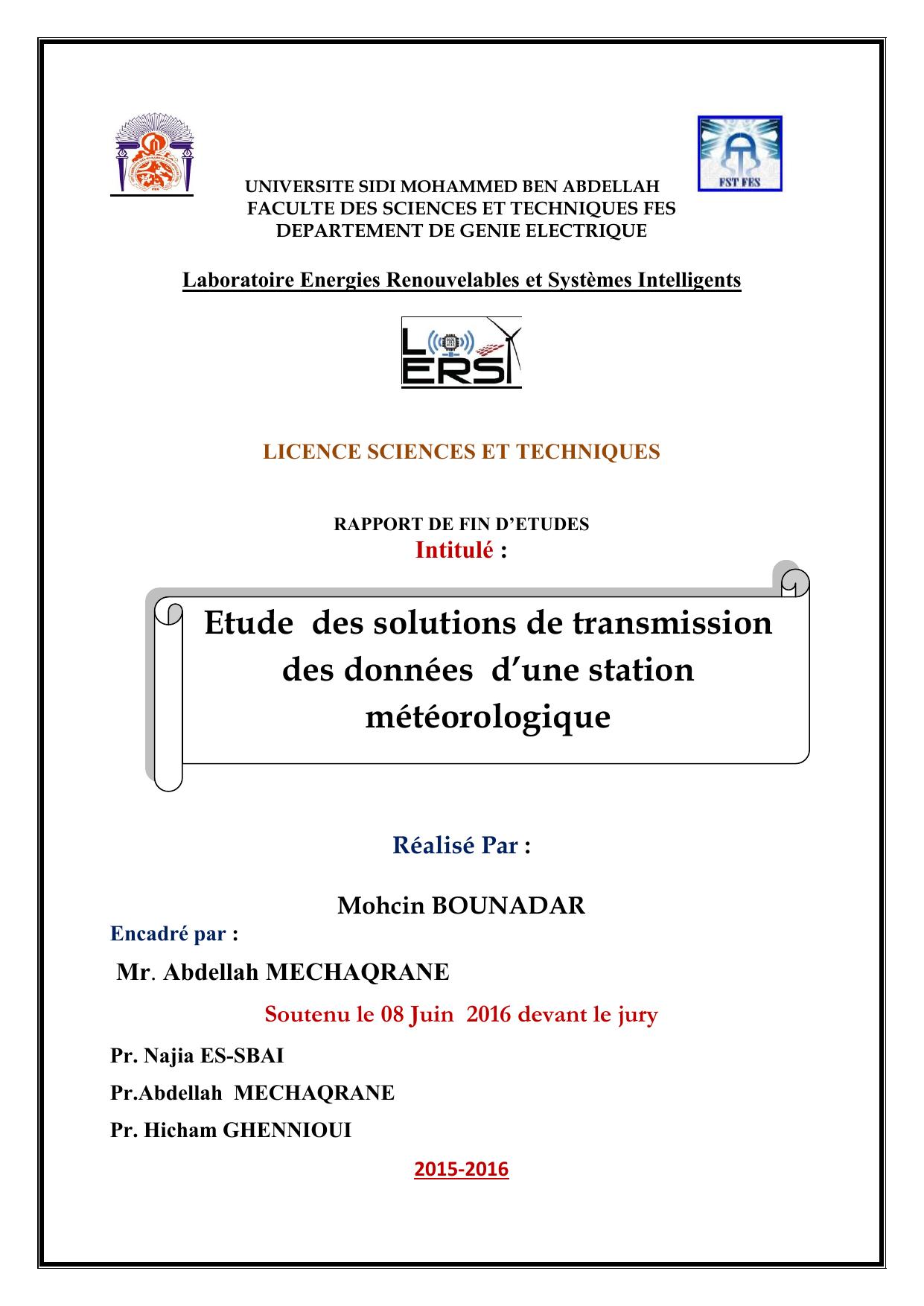 Etude des solutions de transmission des données d’une station météorologique